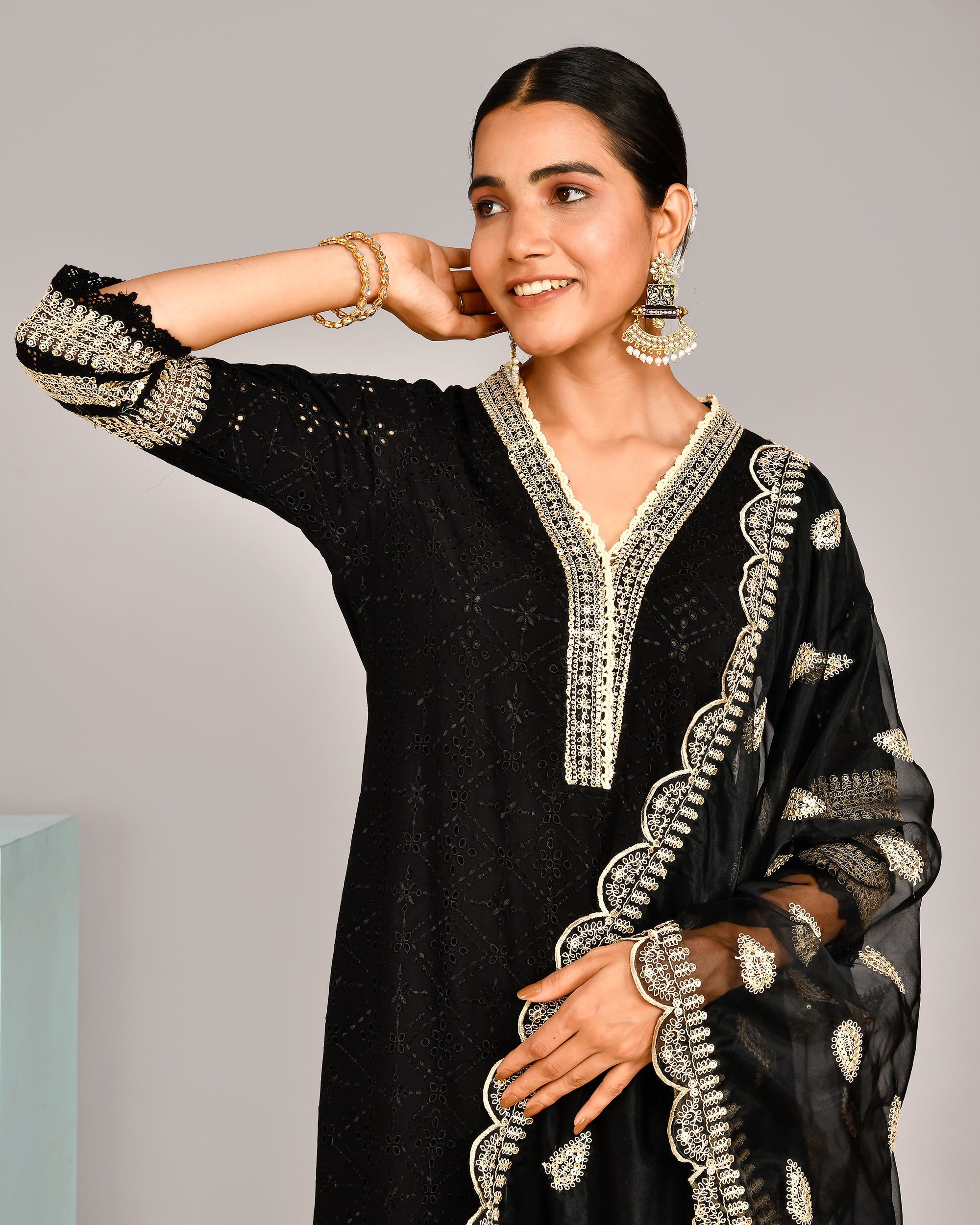 Rayon Sciffili Embroidered Afgani Set - The Jaipur Studio