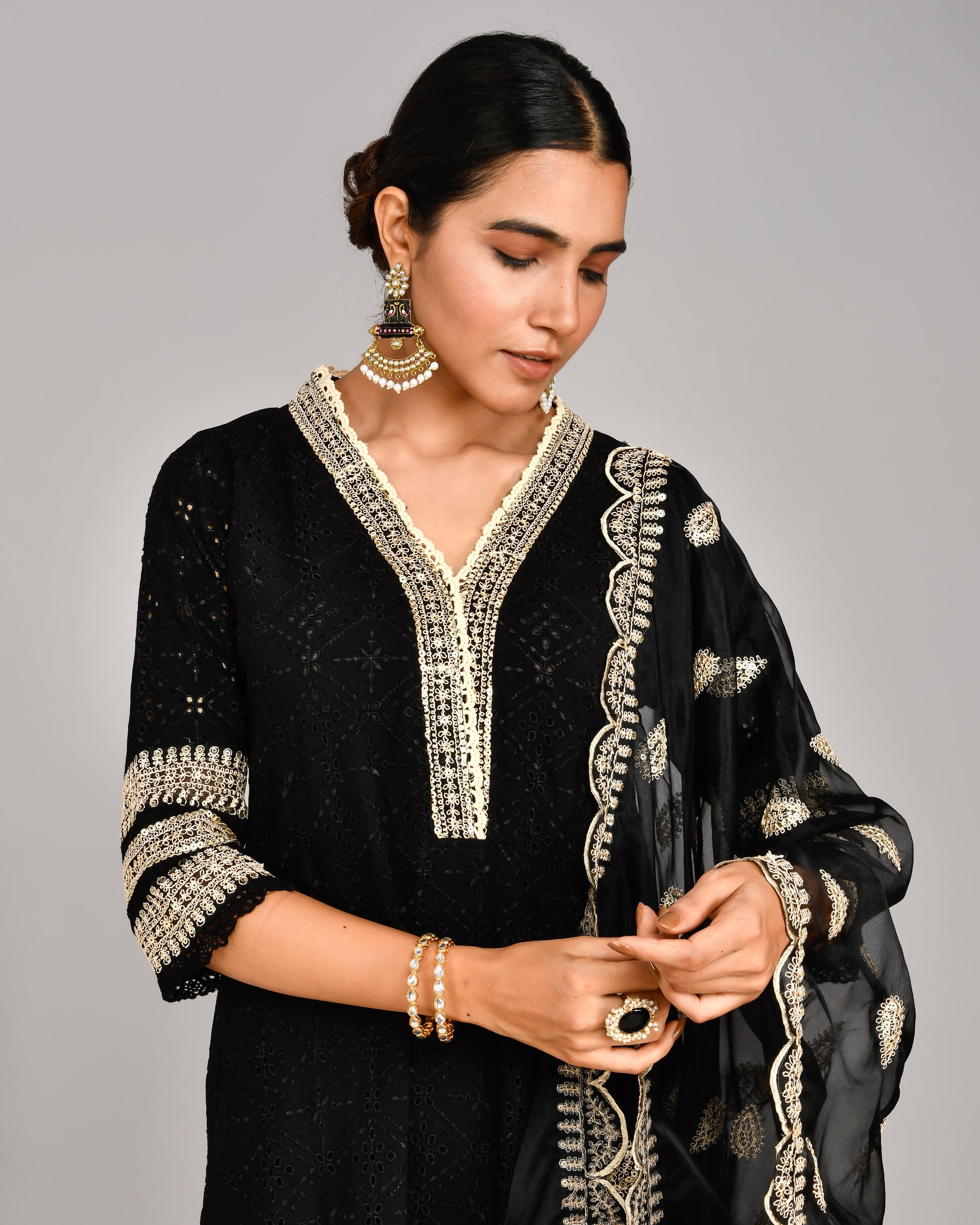 Rayon Sciffili Embroidered Afgani Set - The Jaipur Studio