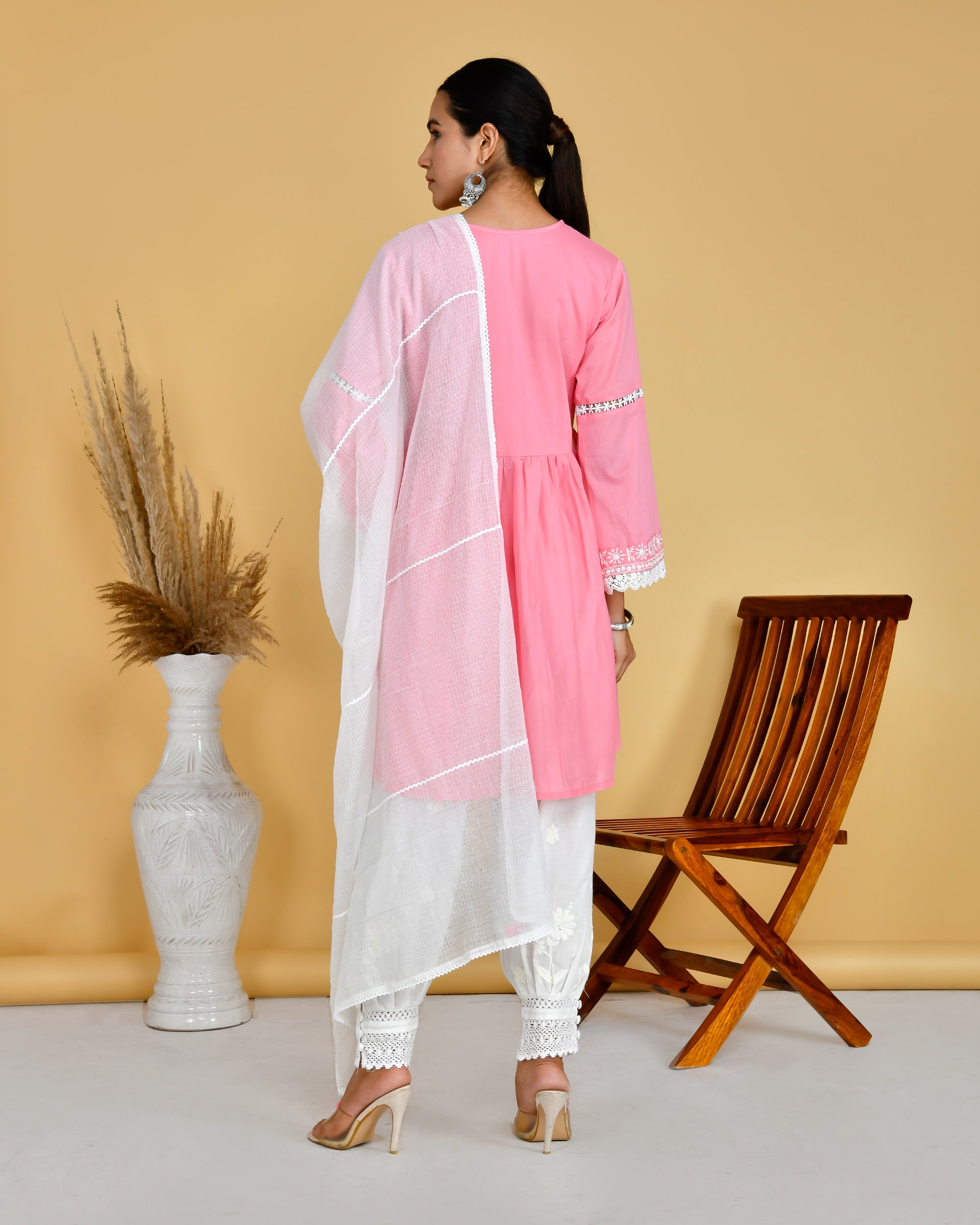 Cotton Embroidered Peplum Kurta Afgani Set - The Jaipur Studio