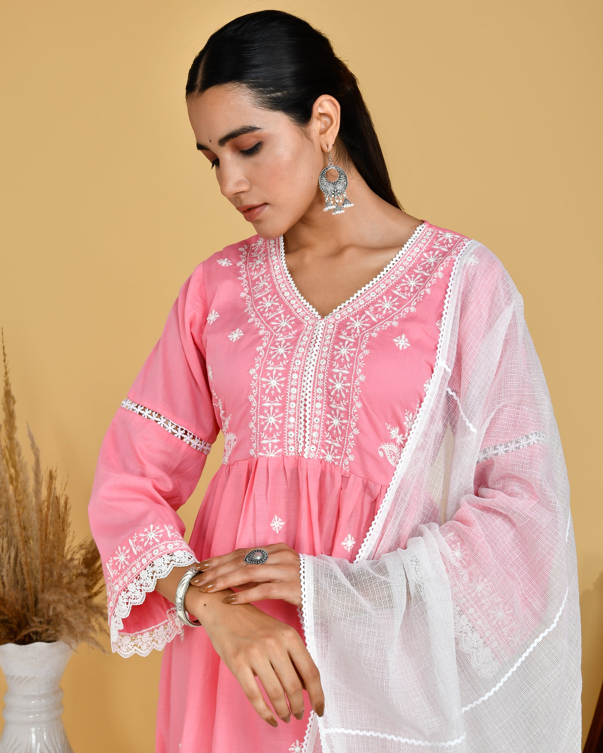 Cotton Embroidered Peplum Kurta Afgani Set - The Jaipur Studio