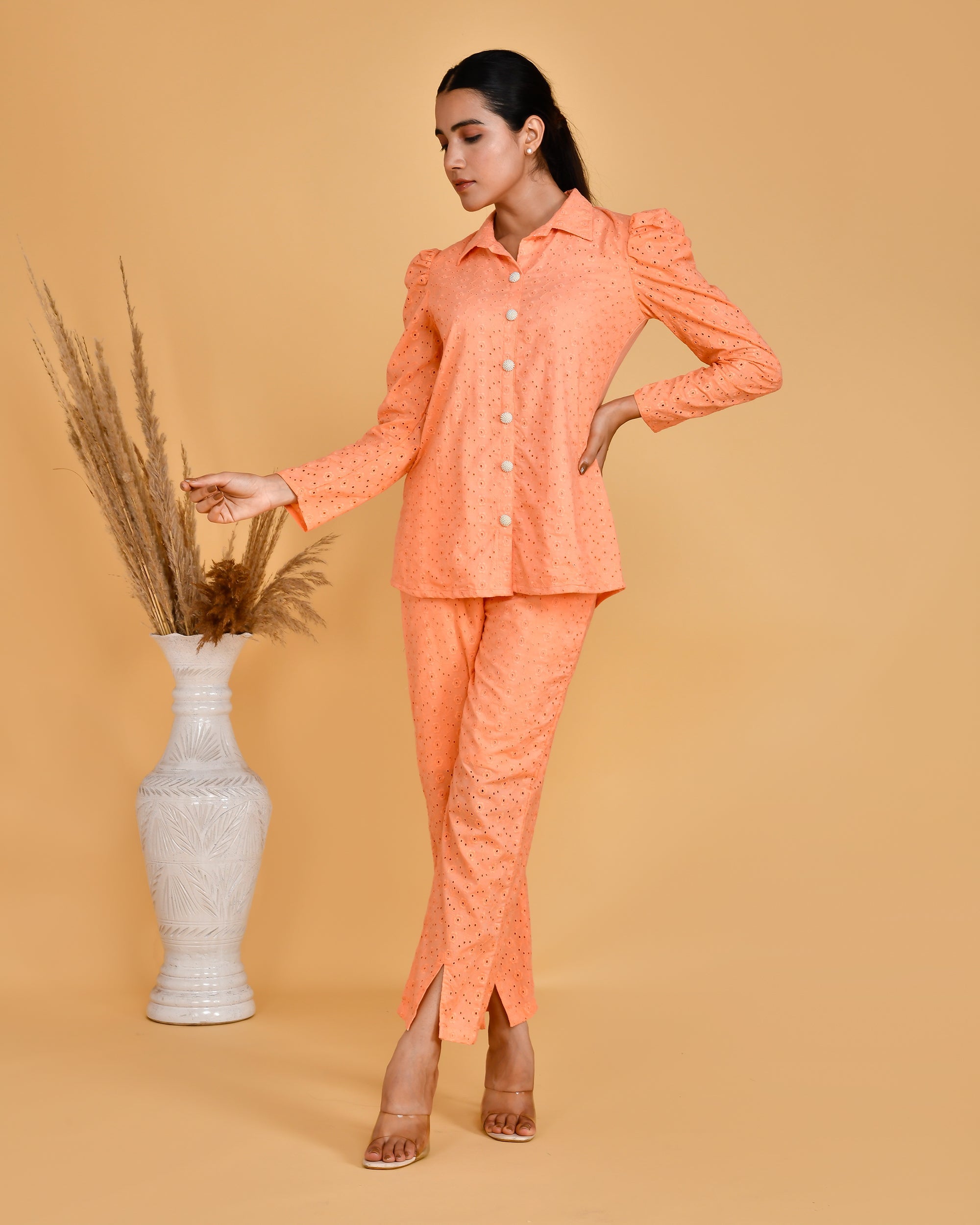 Adams Sciffili Cotton Coord Set Orange - The Jaipur Studio