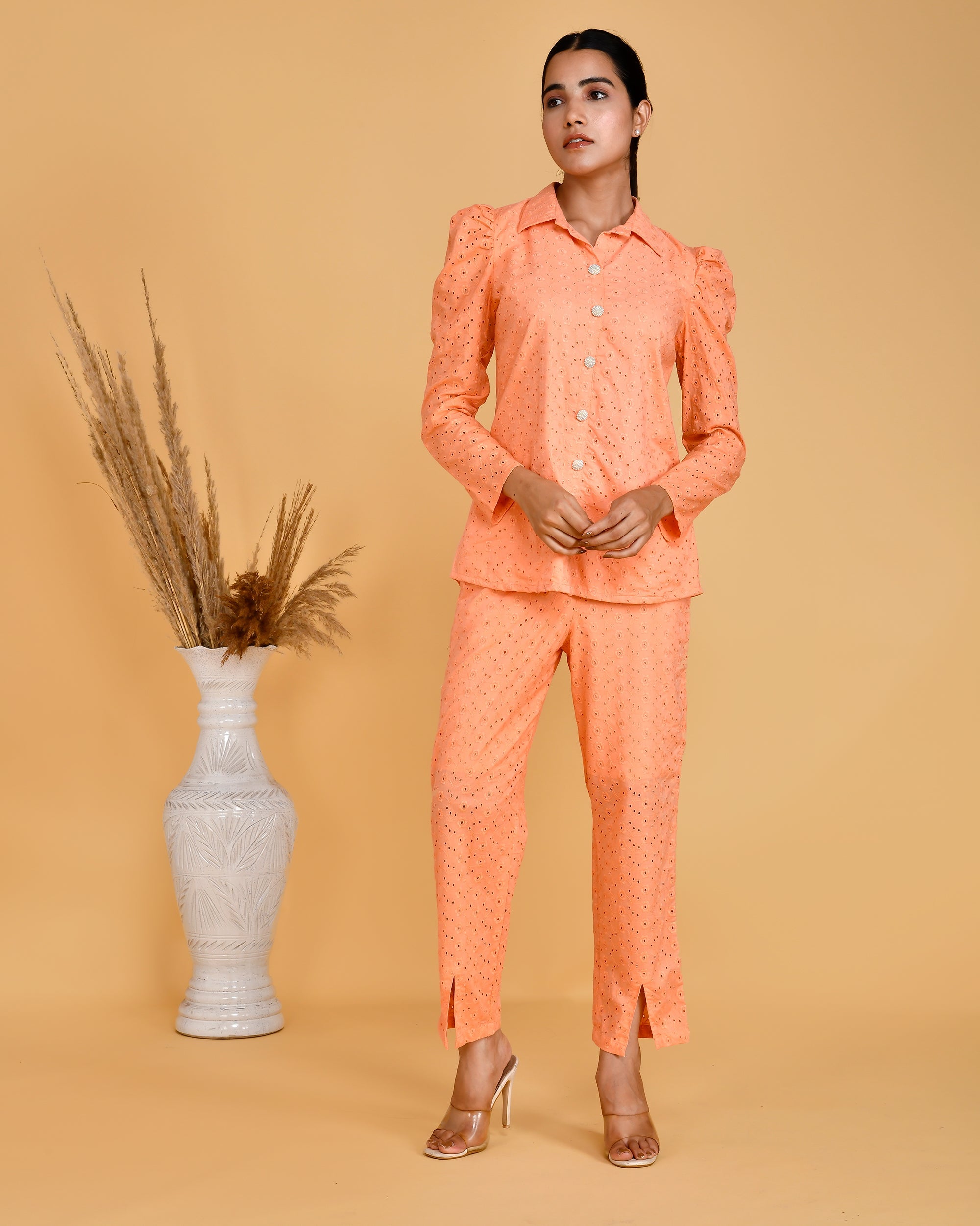 Adams Sciffili Cotton Coord Set Orange - The Jaipur Studio