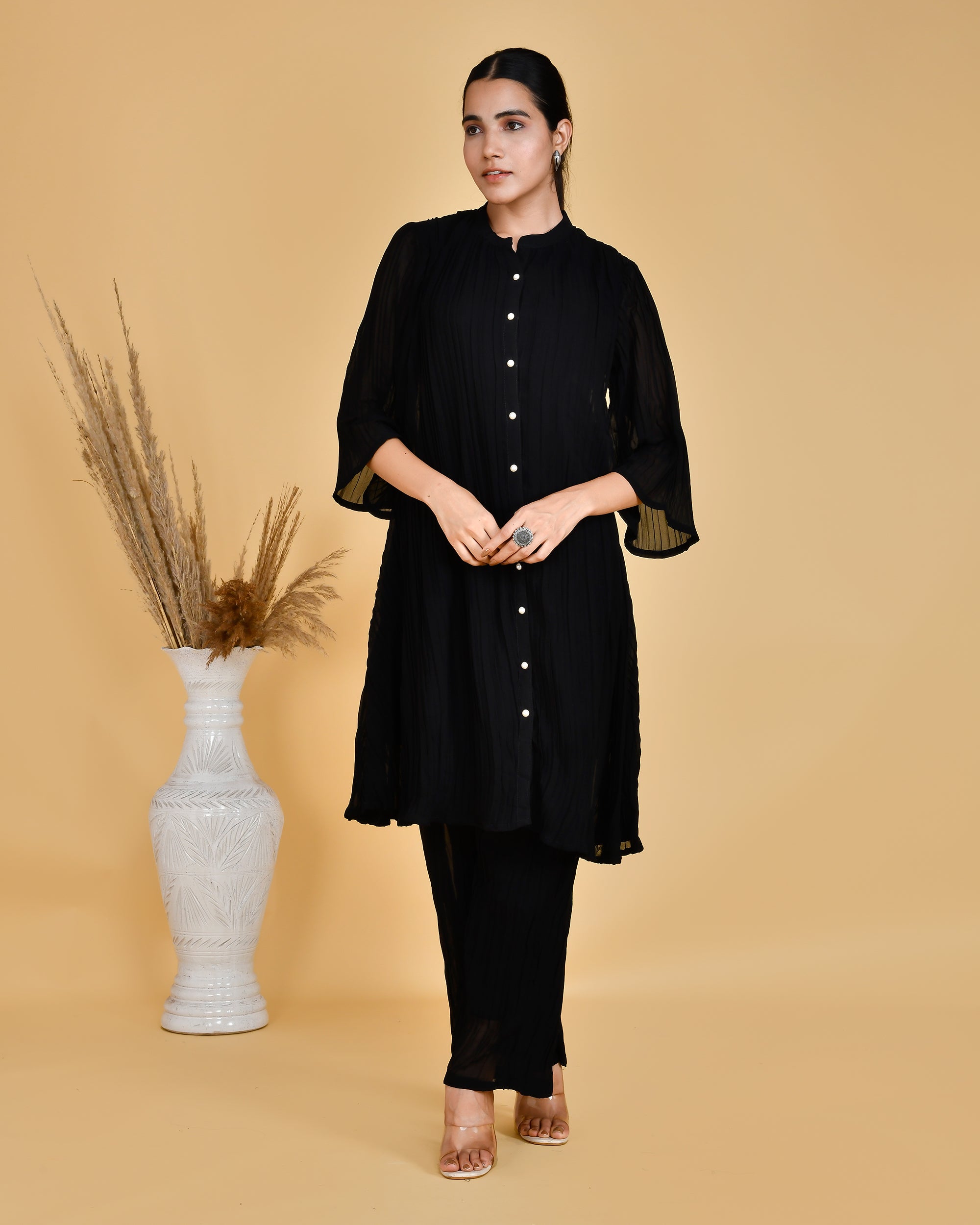 Gabe Black Chiffon Coord Set - The Jaipur Studio
