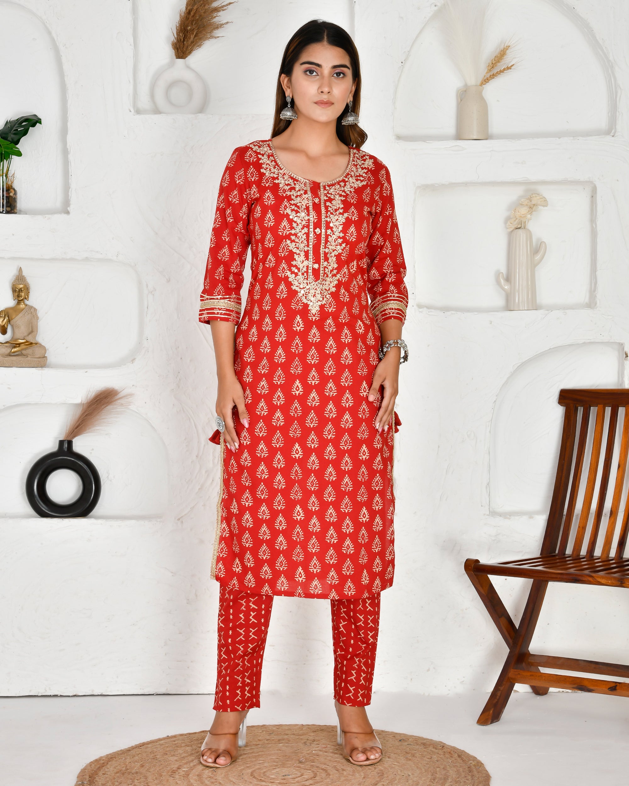 Jaipuri Cotton Zari Embroidered Pant Set - The Jaipur Studio