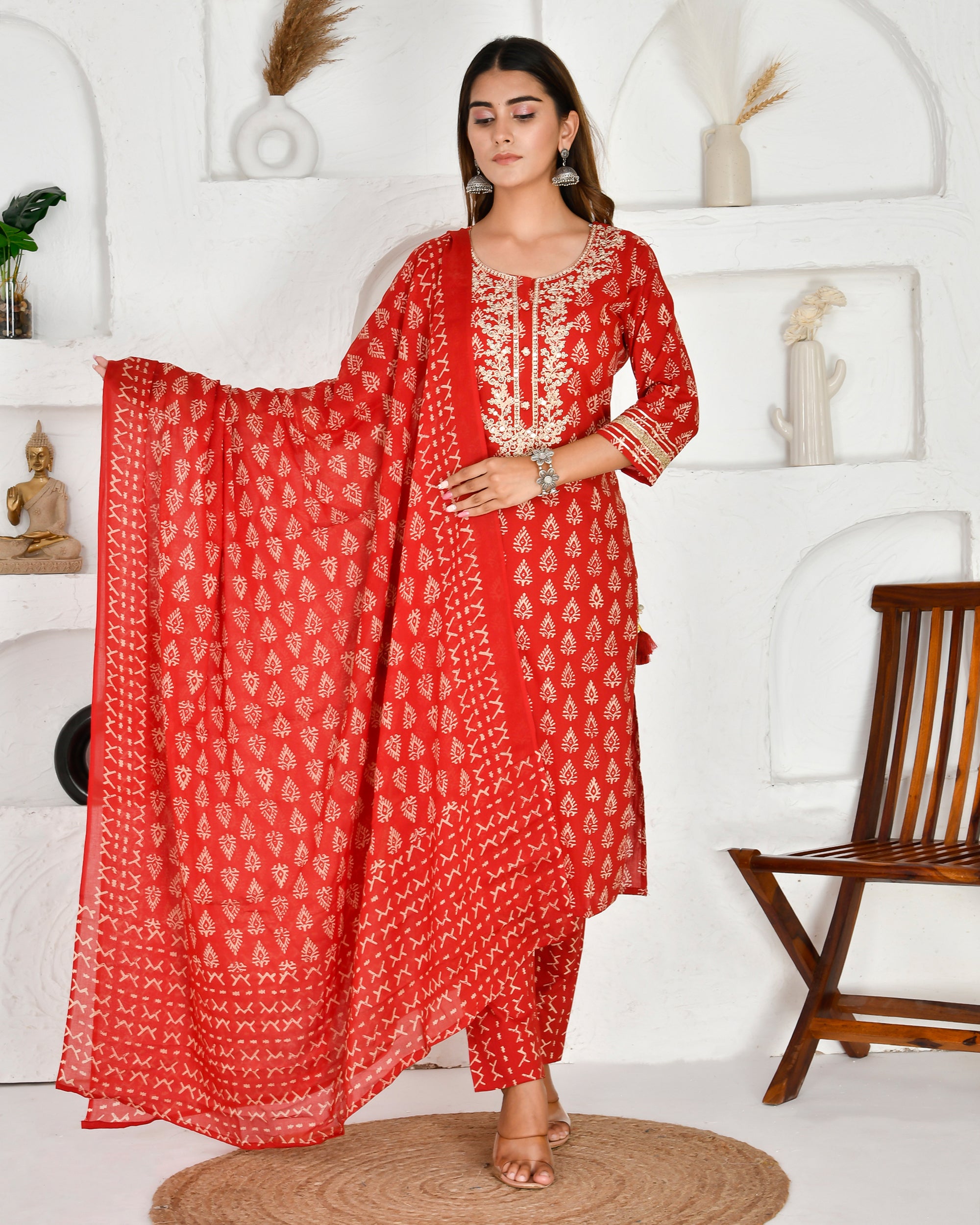 Jaipuri Cotton Zari Embroidered Pant Set - The Jaipur Studio