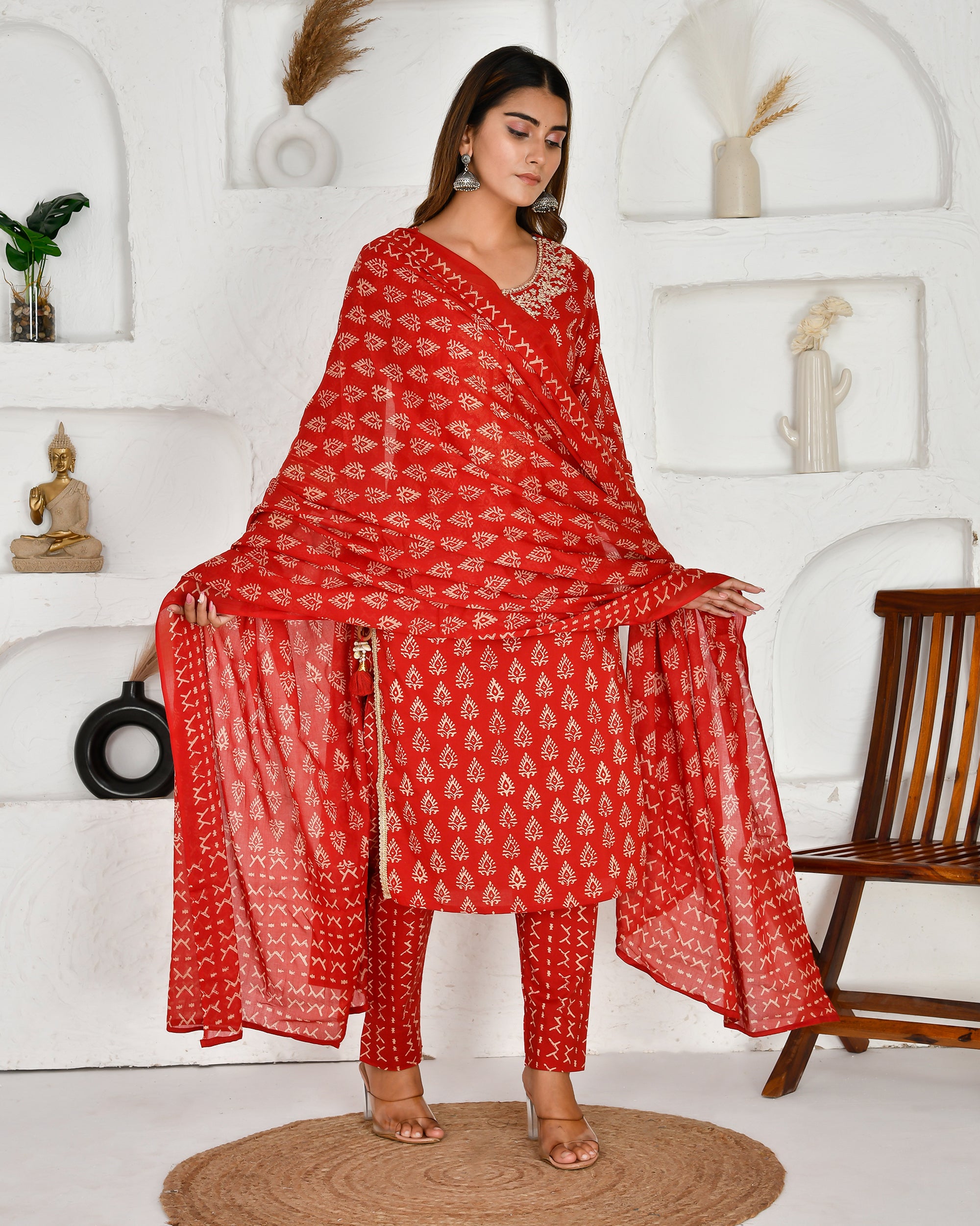 Jaipuri Cotton Zari Embroidered Pant Set - The Jaipur Studio