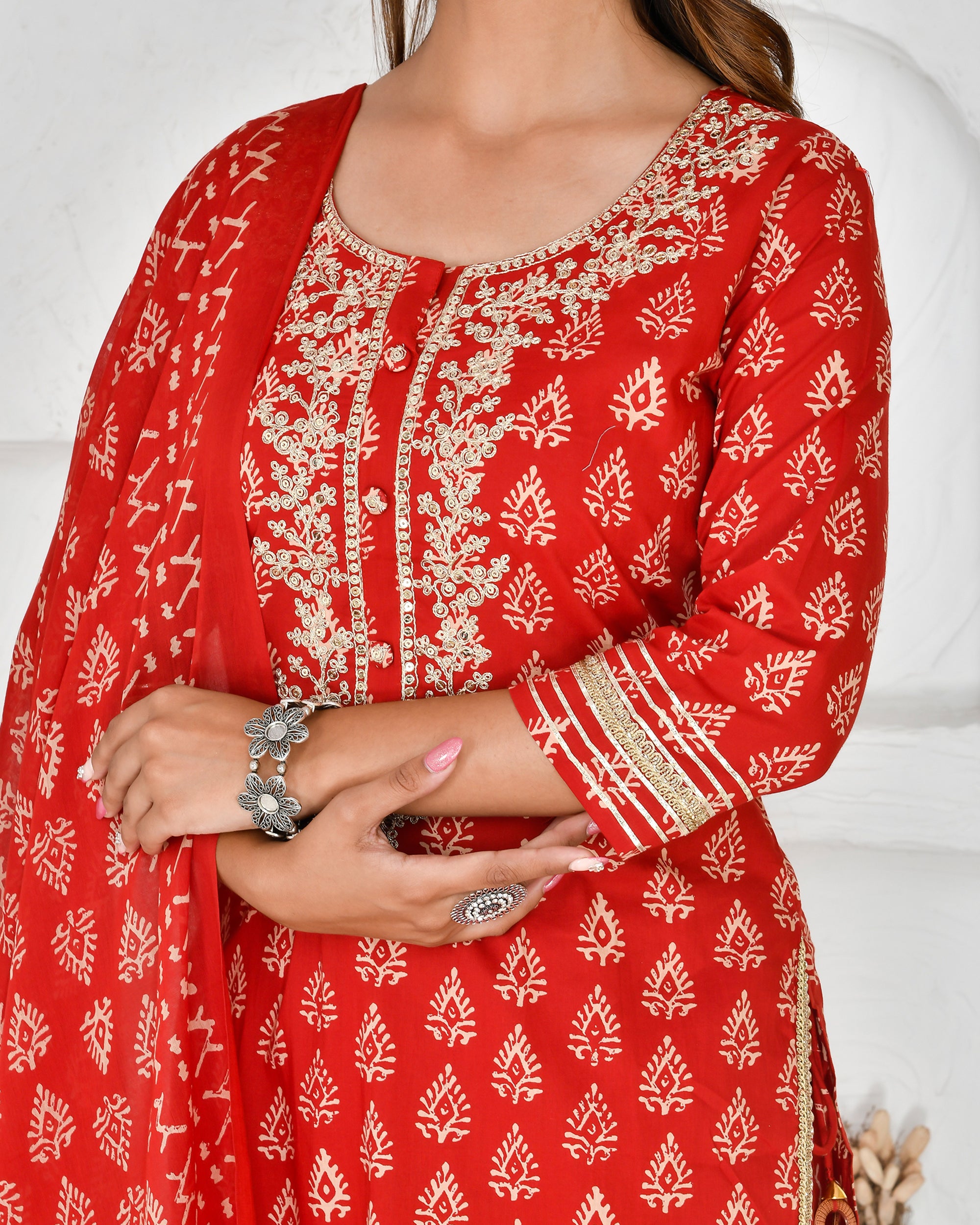 Jaipuri Cotton Zari Embroidered Pant Set - The Jaipur Studio
