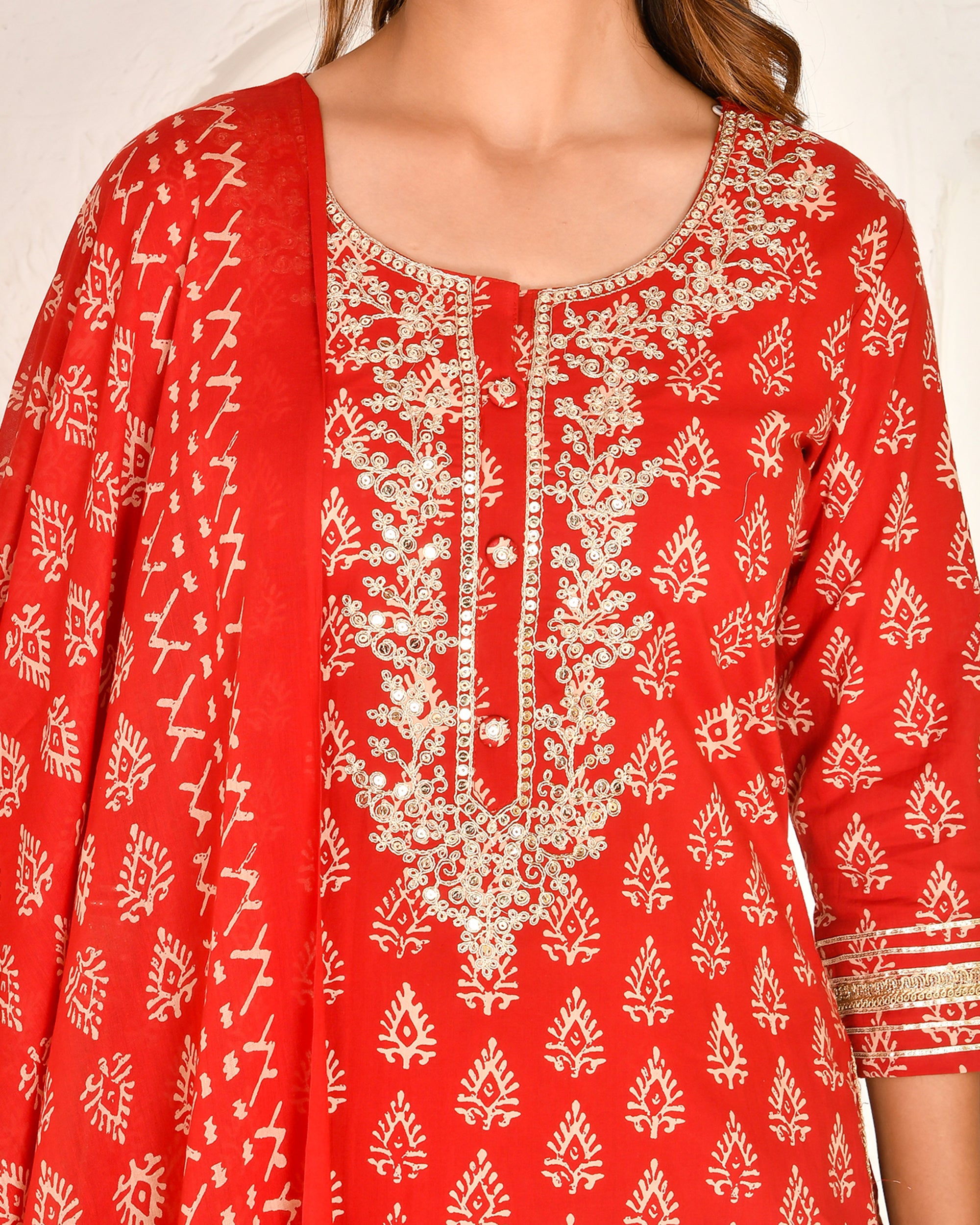 Jaipuri Cotton Zari Embroidered Pant Set - The Jaipur Studio