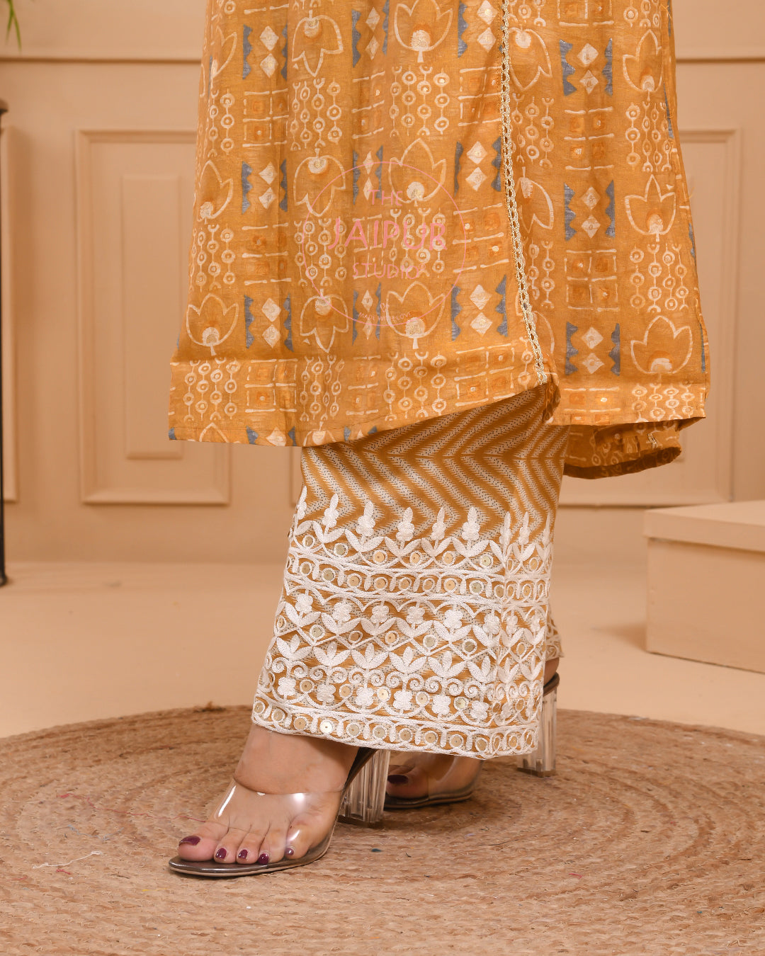 Maisha Muslin Thread Embroidered Plazo Set - The Jaipur Studio