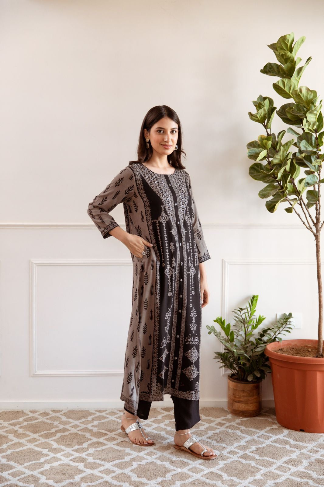 Taara Rayon A-line Handembroidered Plazo Set with Pocket - The Jaipur Studio