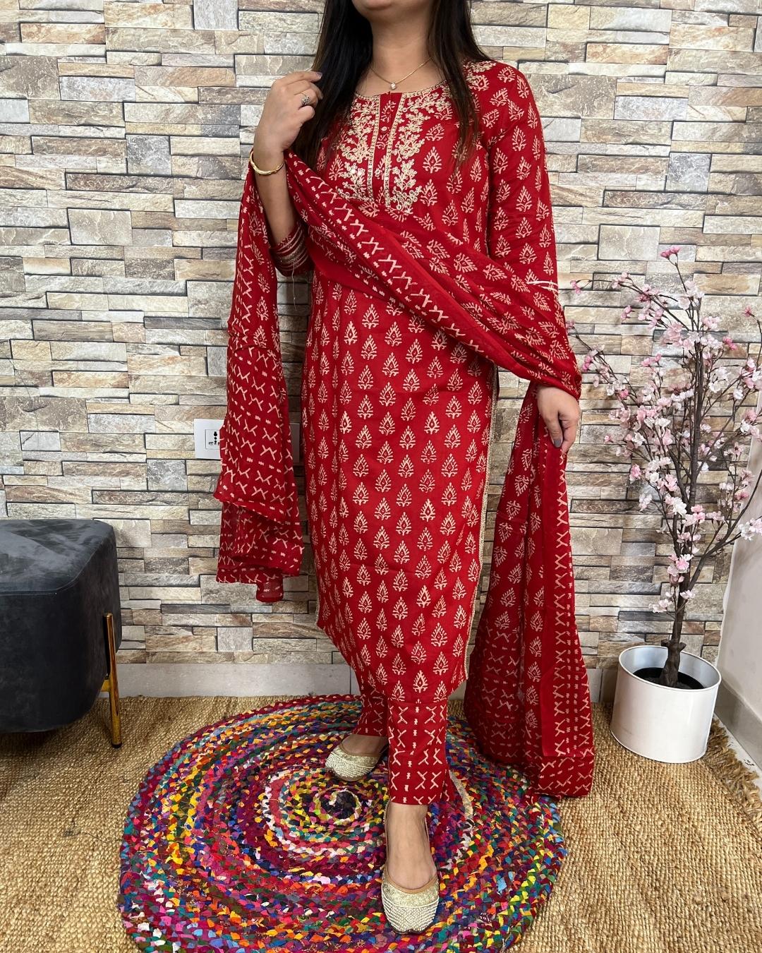 Jaipuri Cotton Zari Embroidered Pant Set - The Jaipur Studio