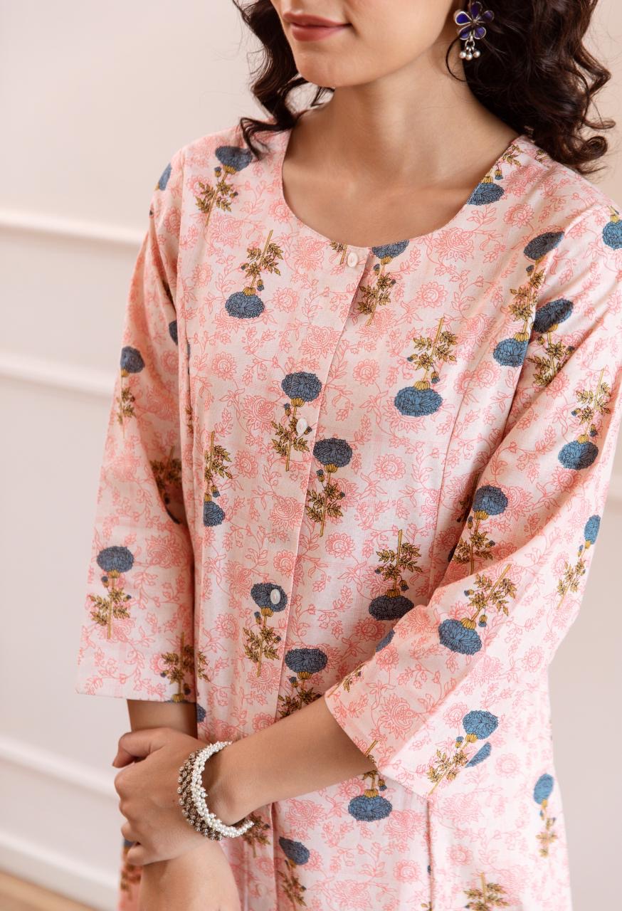 Kush Cotton Handblock Print A-line Pant Set - The Jaipur Studio