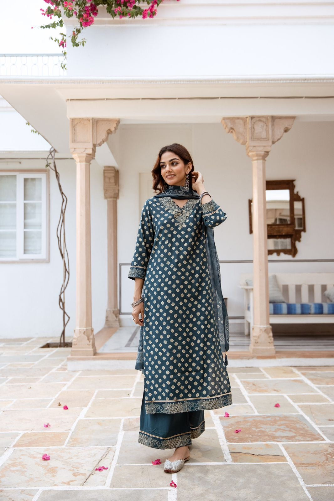 Miraya Muslin Bandhani embroidered Pant Set - The Jaipur Studio