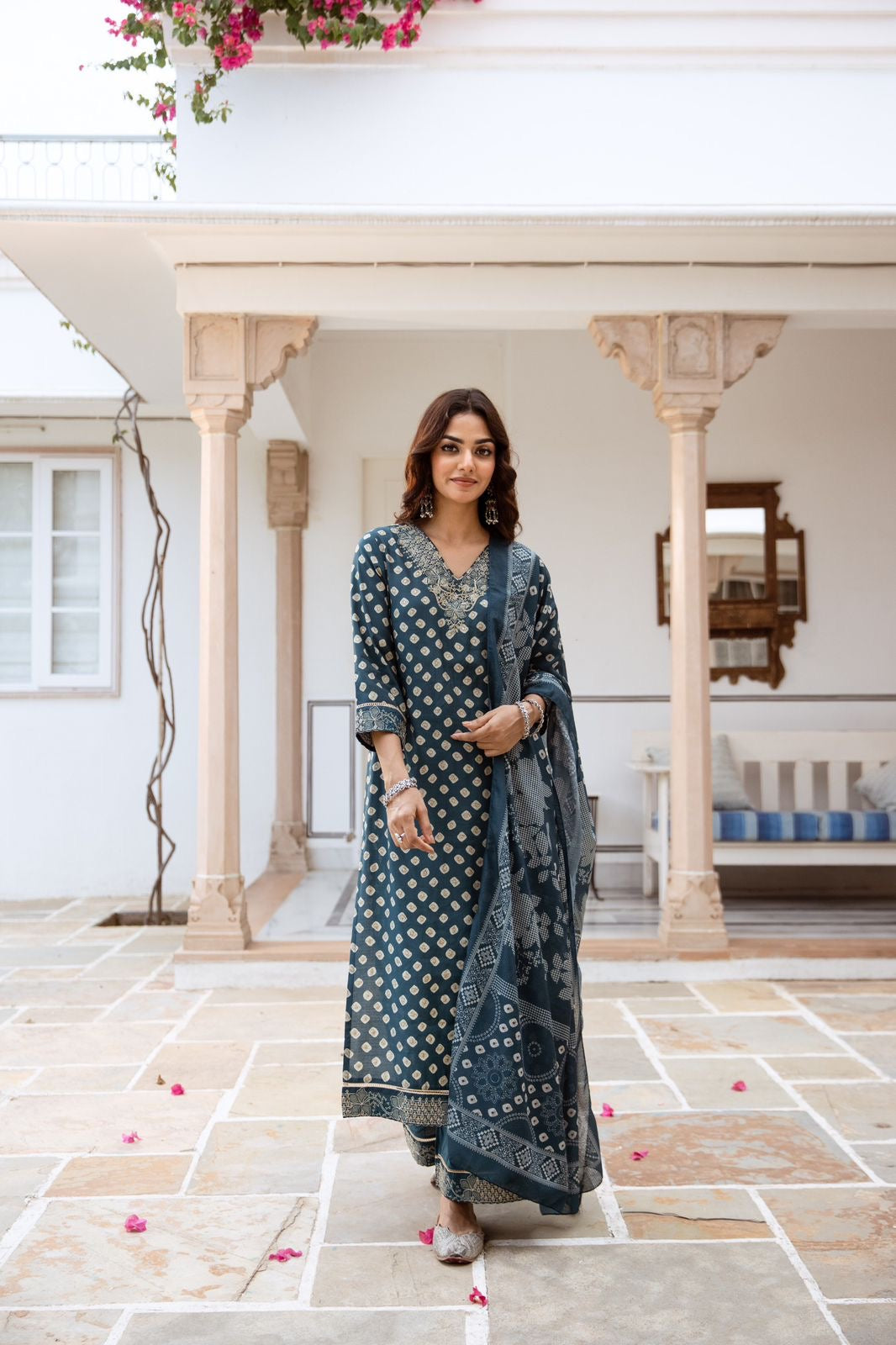 Miraya Muslin Bandhani embroidered Pant Set - The Jaipur Studio