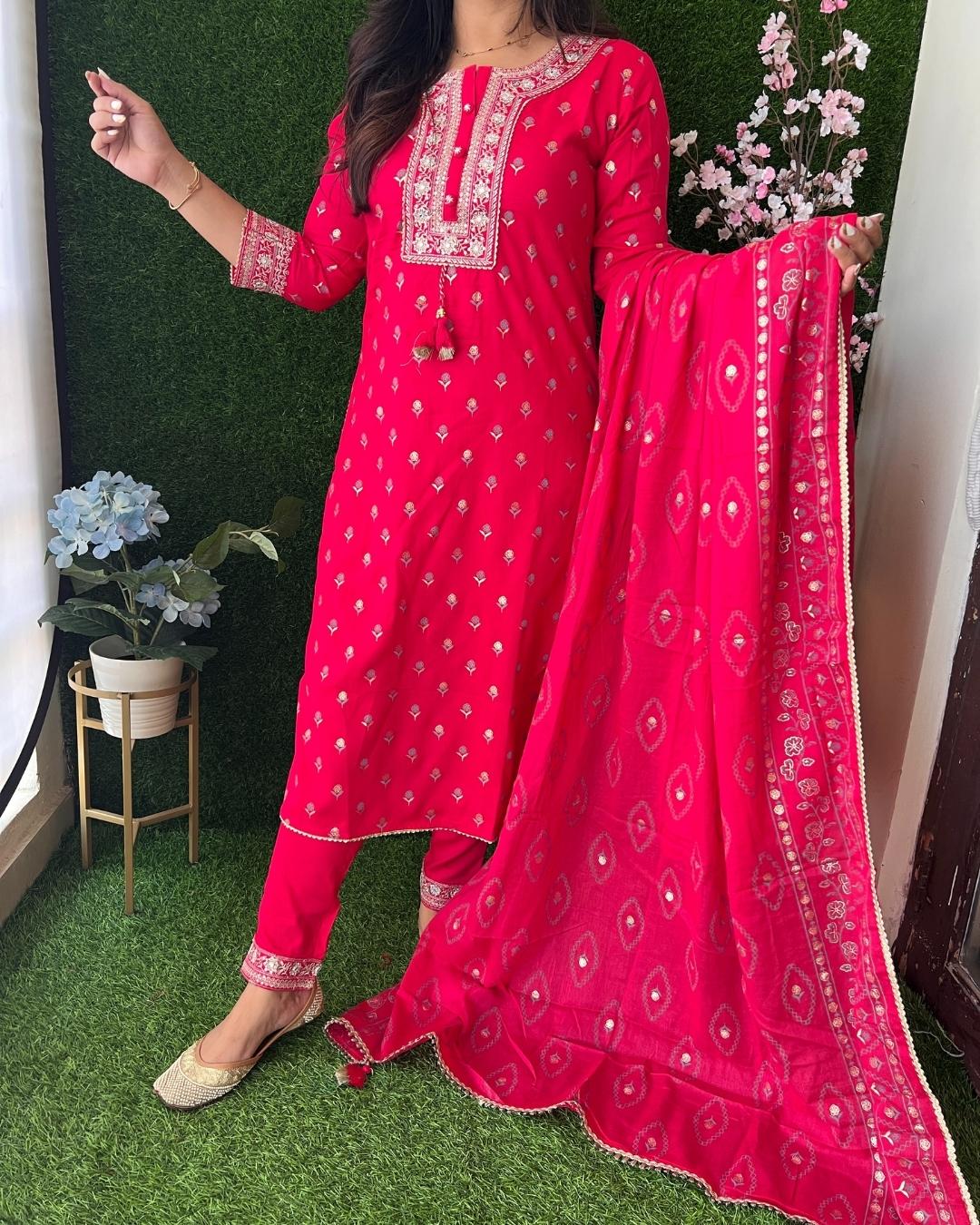 Rayon Embroidered Pant Set no - The Jaipur Studio