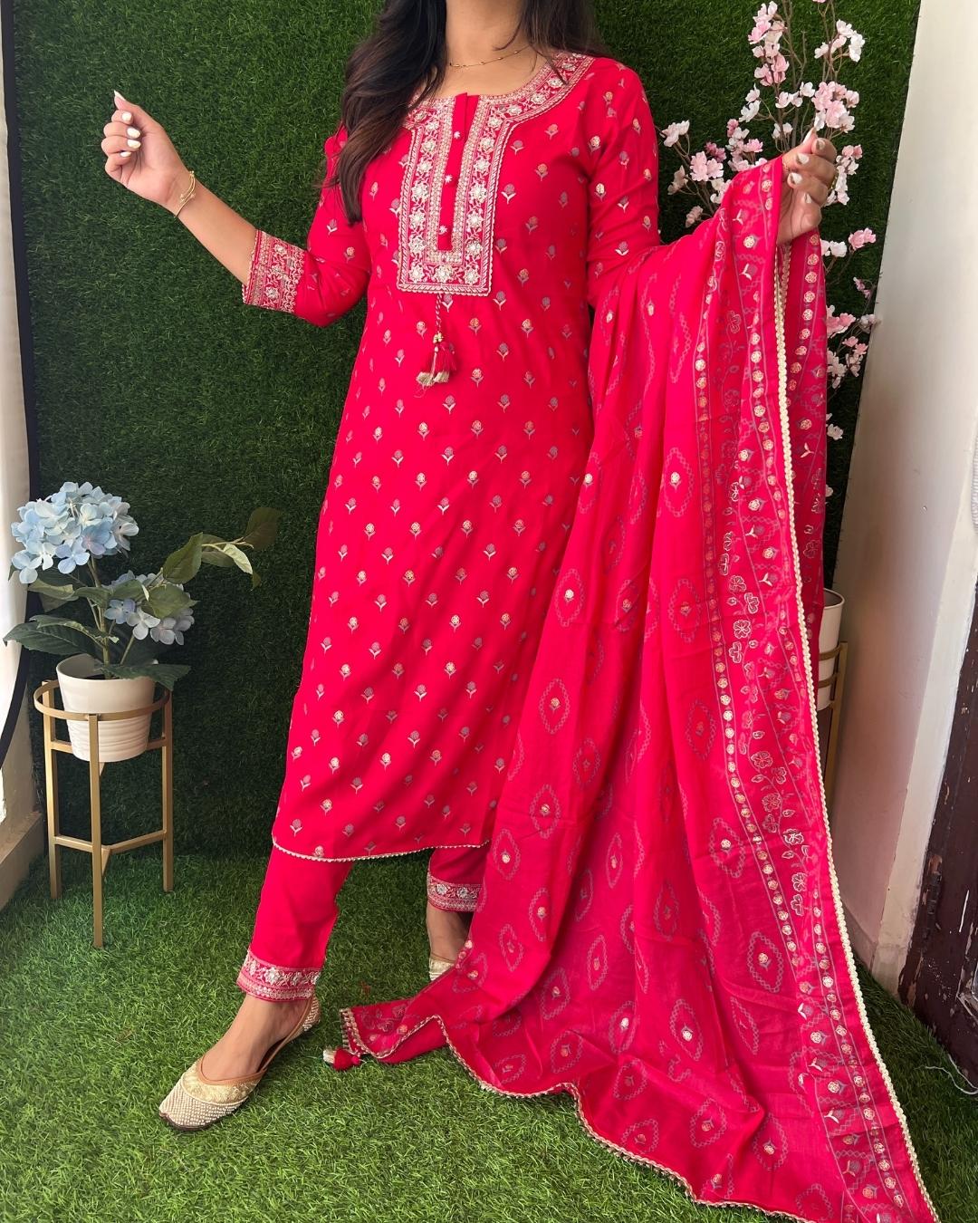 Rayon Embroidered Pant Set no - The Jaipur Studio