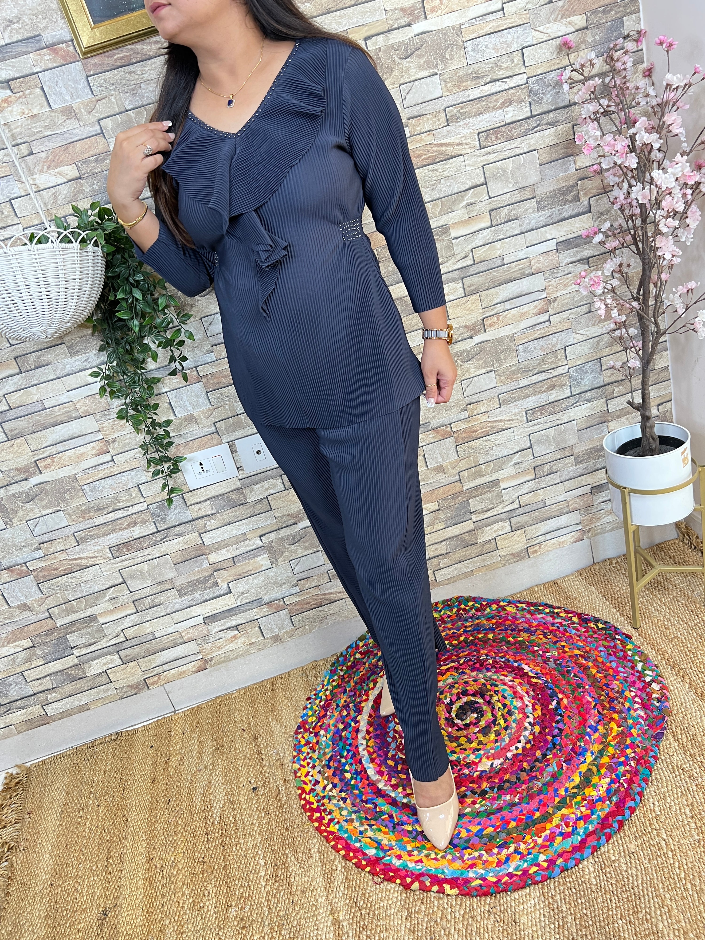 Mira Lycra Pleated Coord Set - The Jaipur Studio