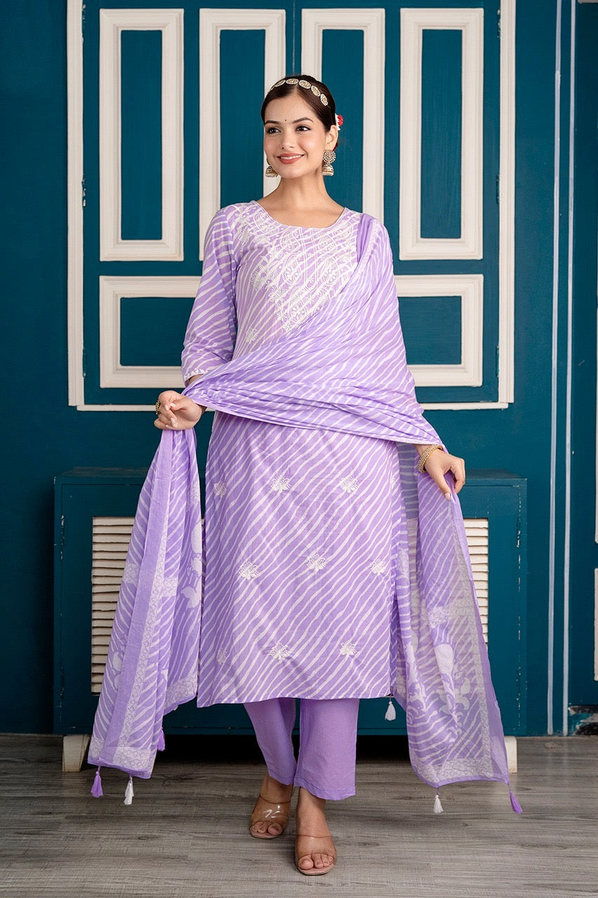 Premium Cotton Leheriya Embroidered Pant Set - The Jaipur Studio