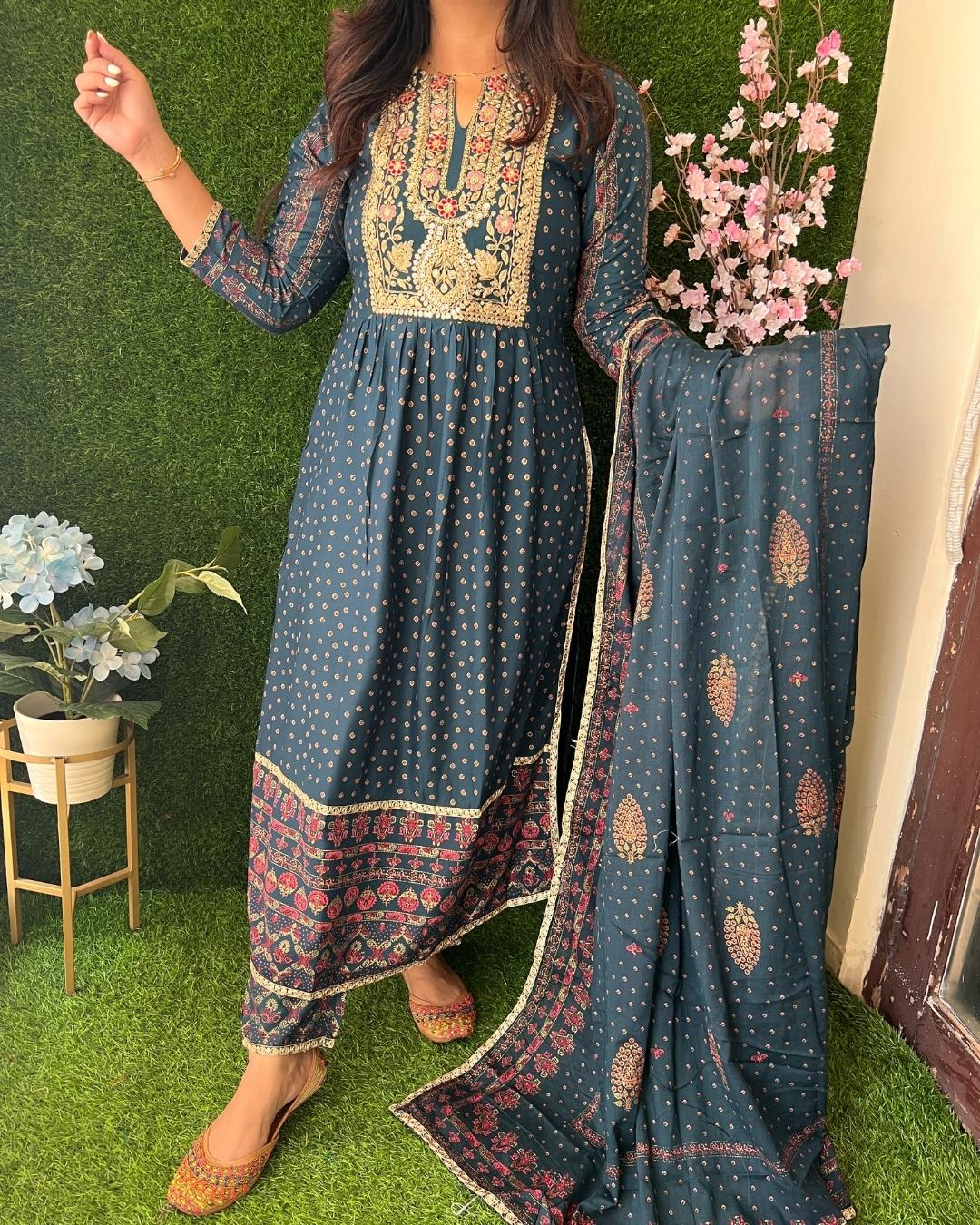 Rayon Embroidered Nyra Cut Pant Set - The Jaipur Studio