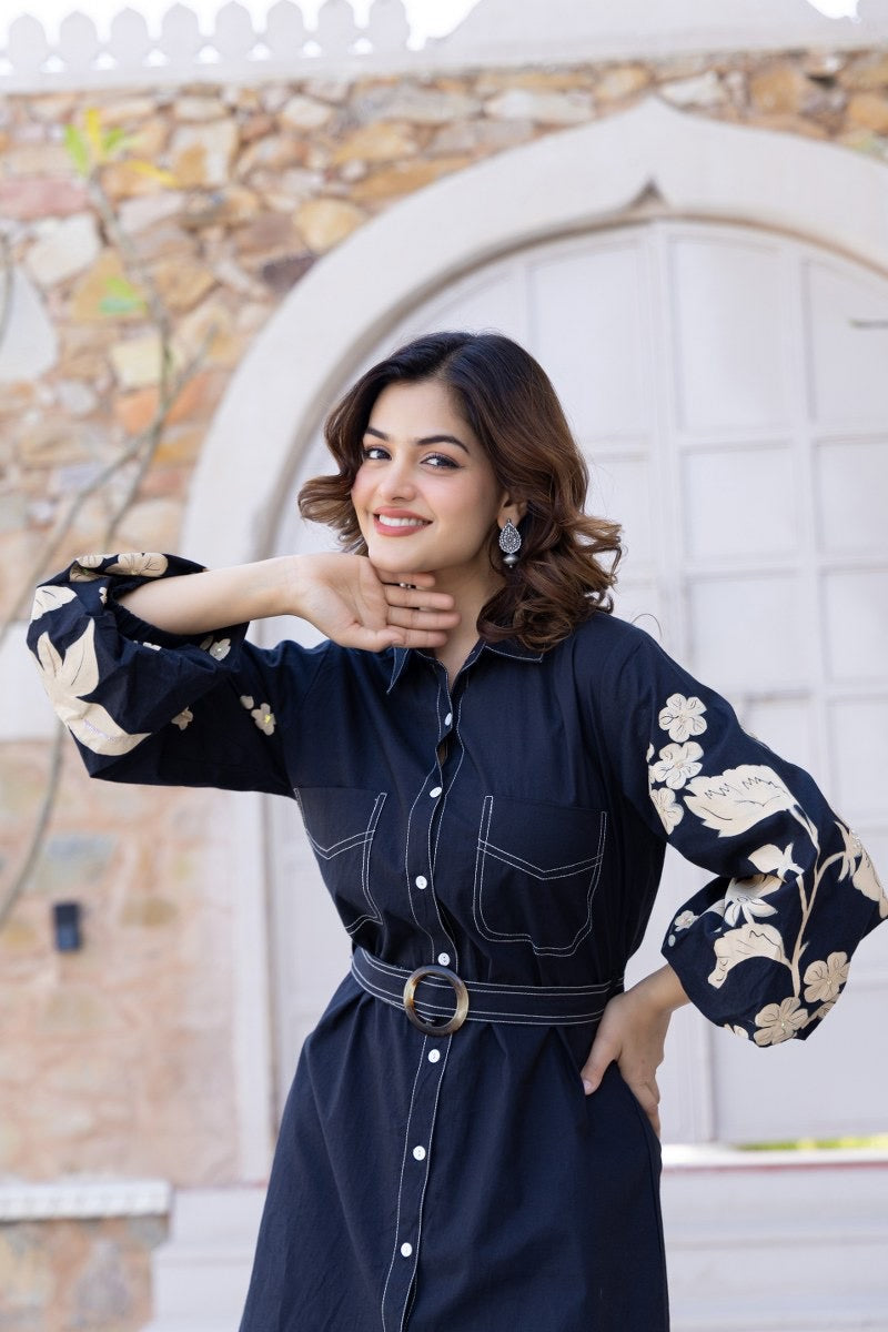 Ammy Cotton HandPainted Embroidered Short Dress - The Jaipur Studio