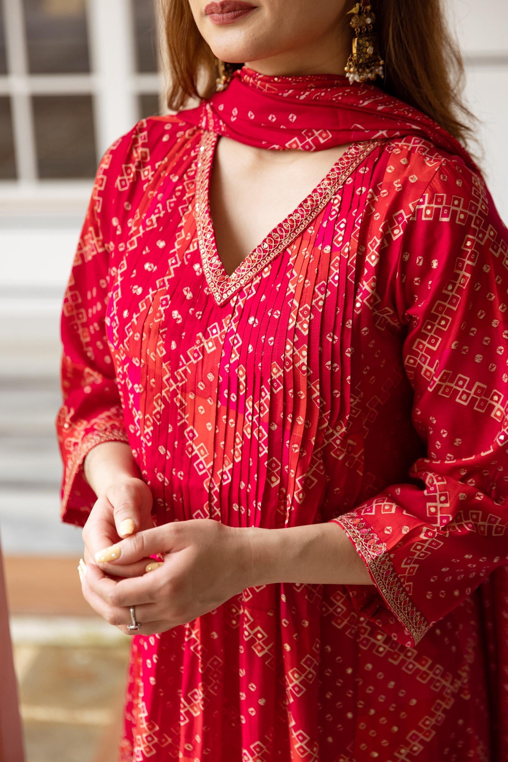 Noor Muslin Bandhani Embroidered Pant Set - The Jaipur Studio