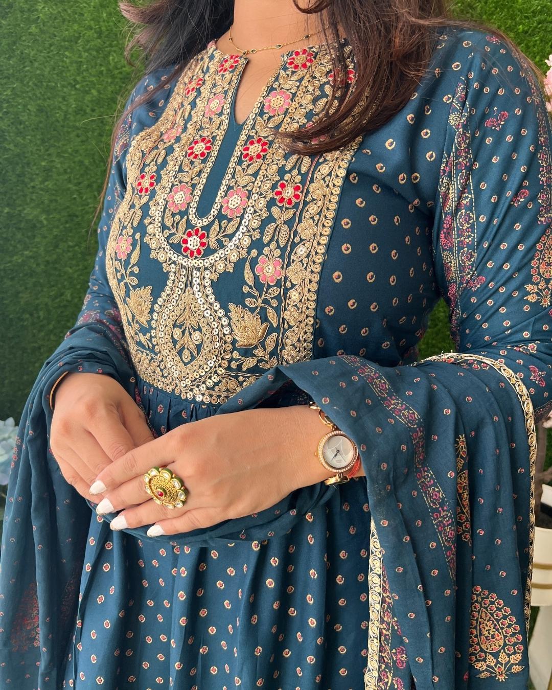 Rayon Embroidered Nyra Cut Pant Set - The Jaipur Studio
