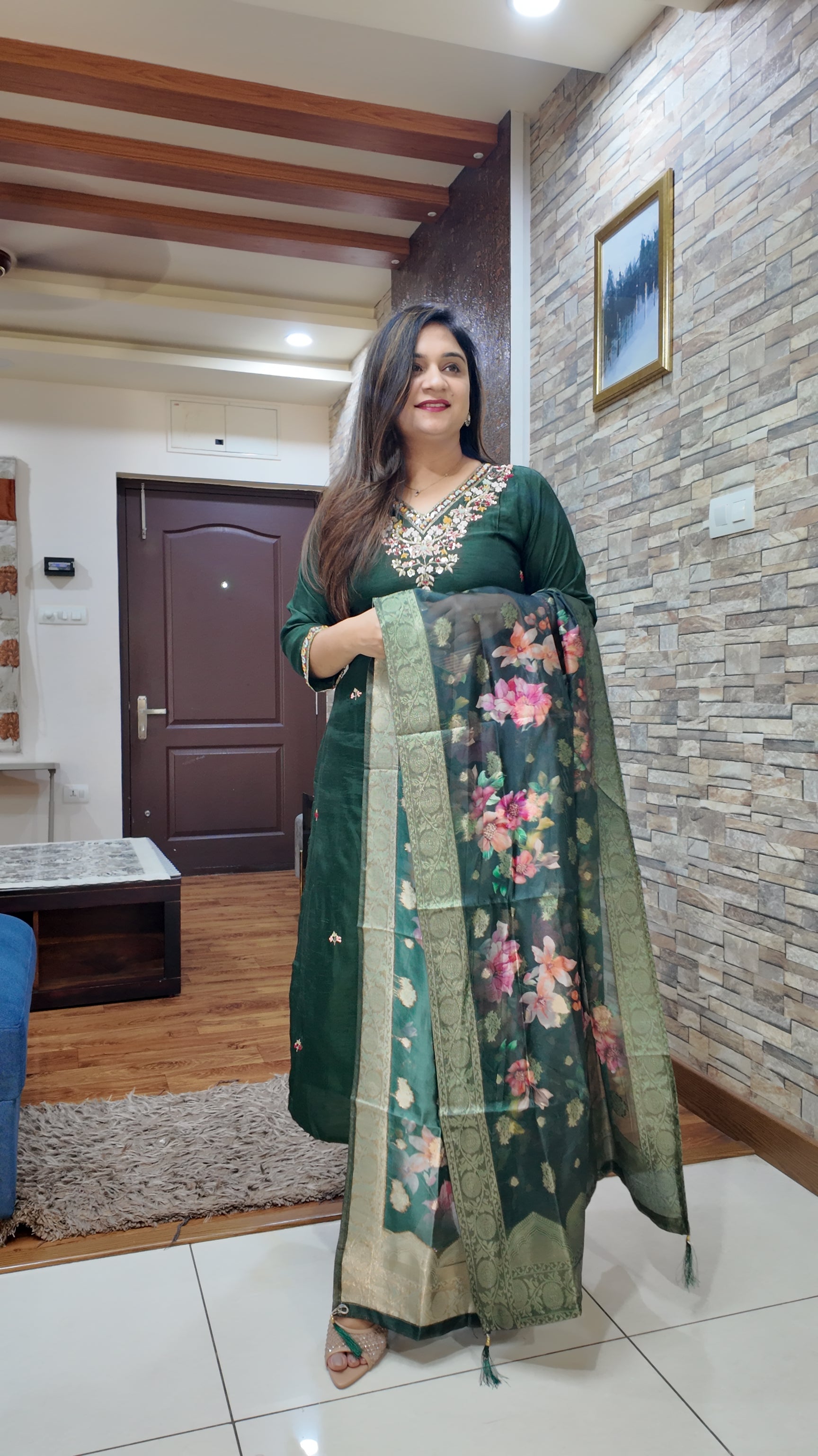 Green Silk Hand embroidered Pant Set - The Jaipur Studio