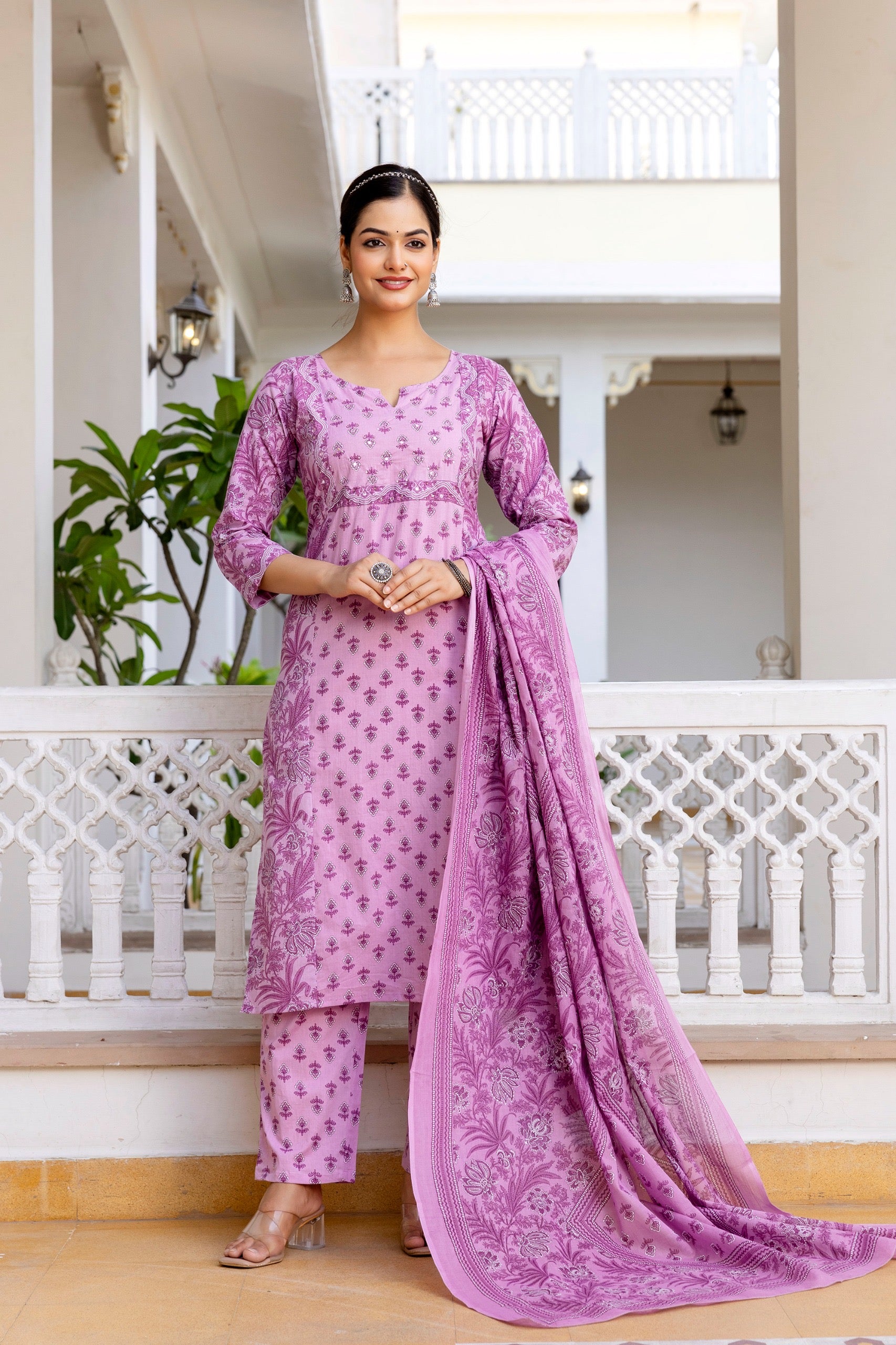 Jaipuri Cotton Embroidered Pant Set - The Jaipur Studio