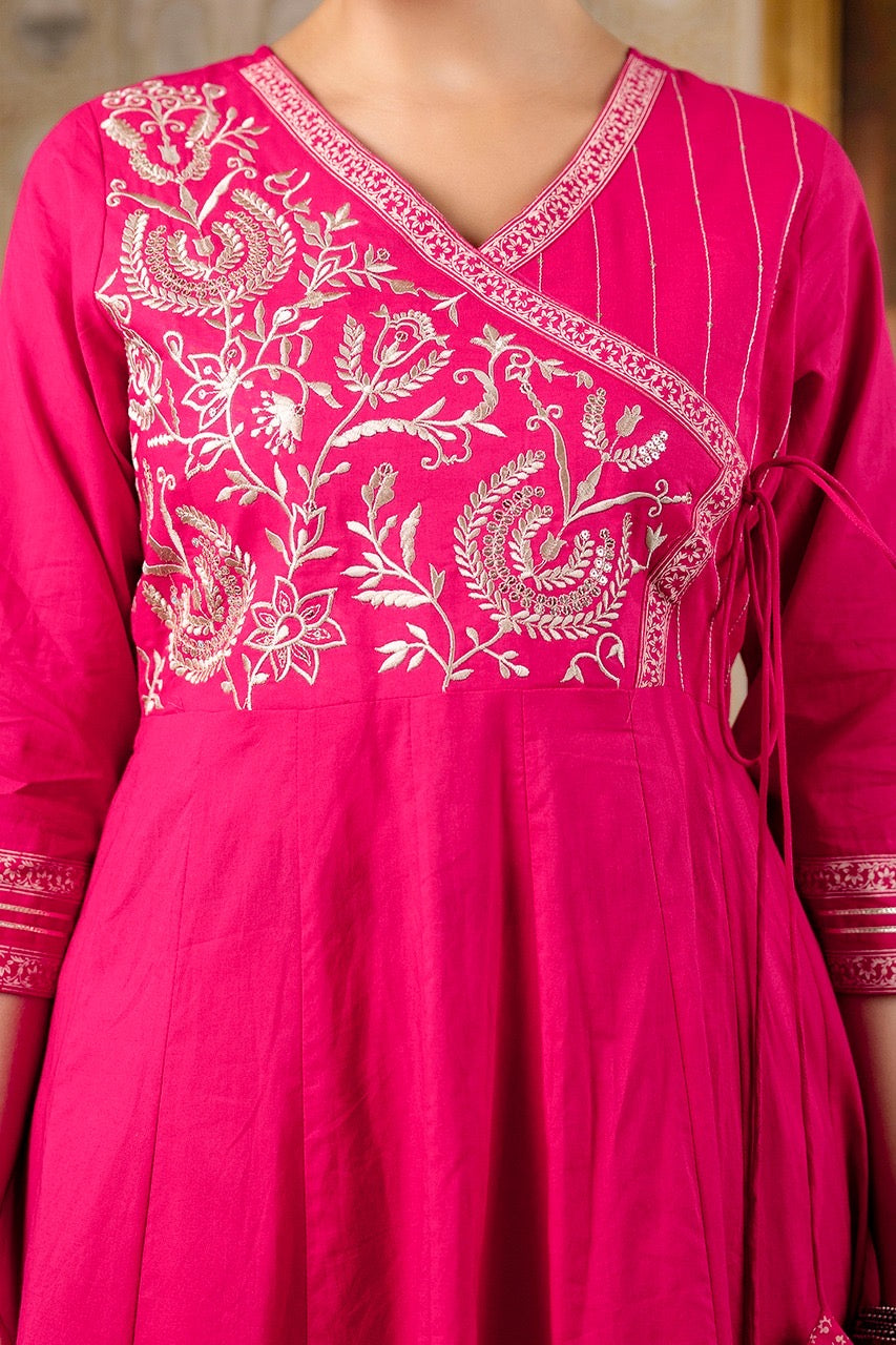 Cotton Angrakha Embroidered Festive Anarkali Set - The Jaipur Studio