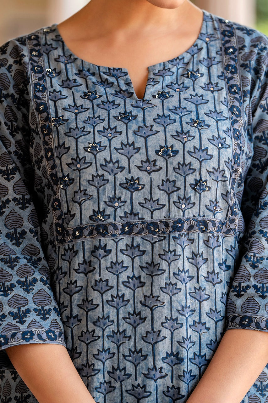 Anamika Cotton Ajrakh print Straight pant Set - The Jaipur Studio