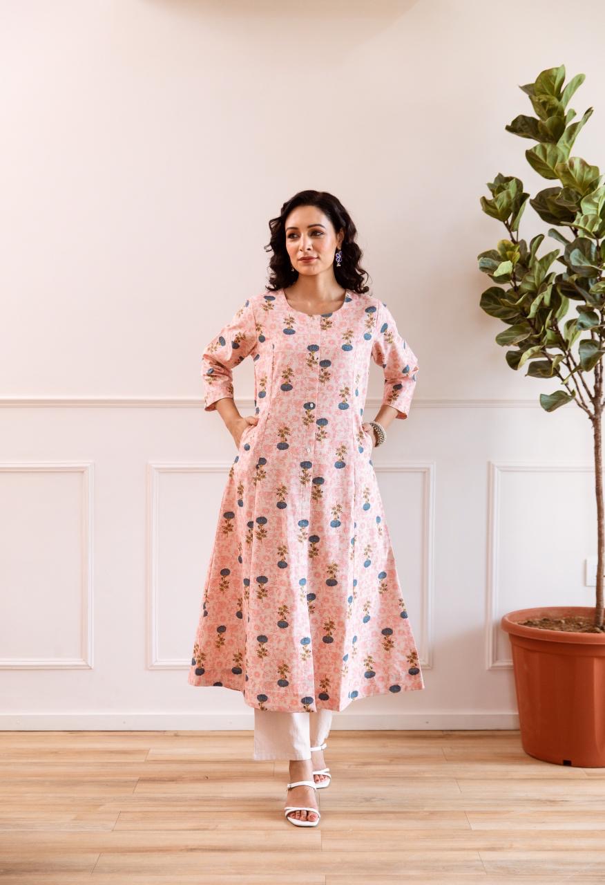 Kush Cotton Handblock Print A-line Pant Set - The Jaipur Studio