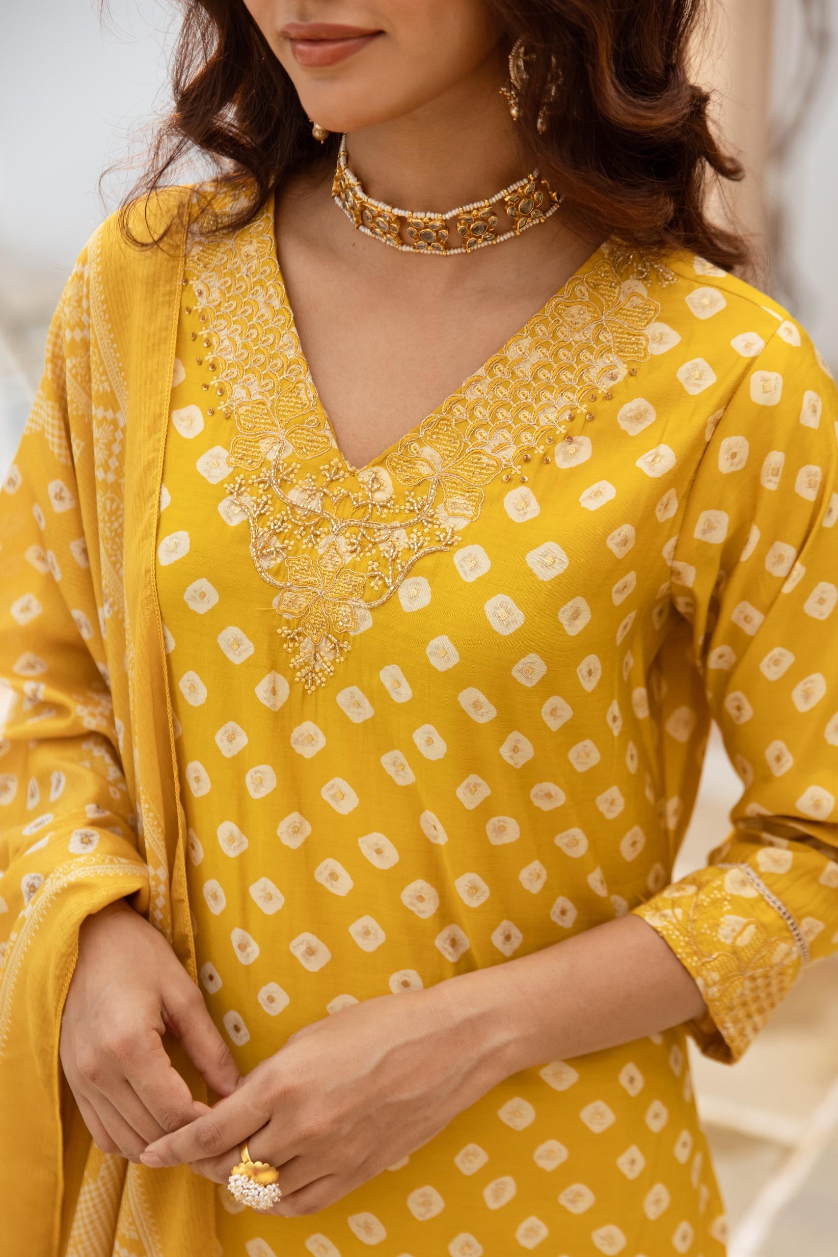 Miraya Muslin Bandhani embroidered Pant Set - The Jaipur Studio