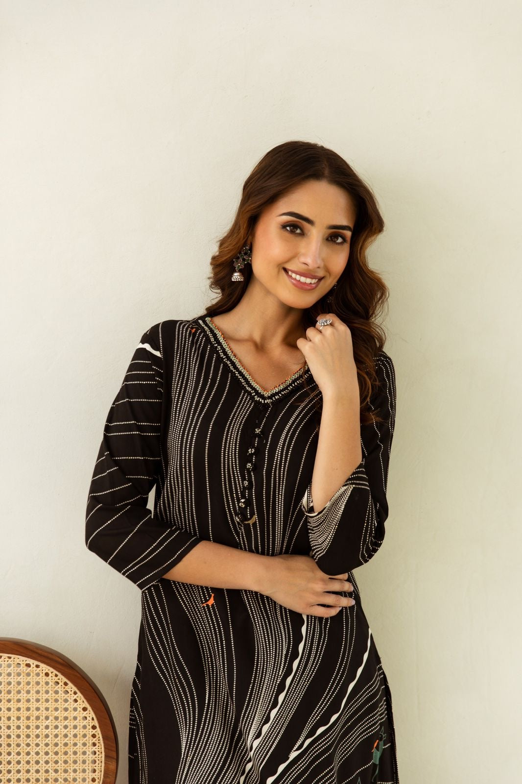 Meerza Black Rayon Hand Embroidered Plazo Set - The Jaipur Studio