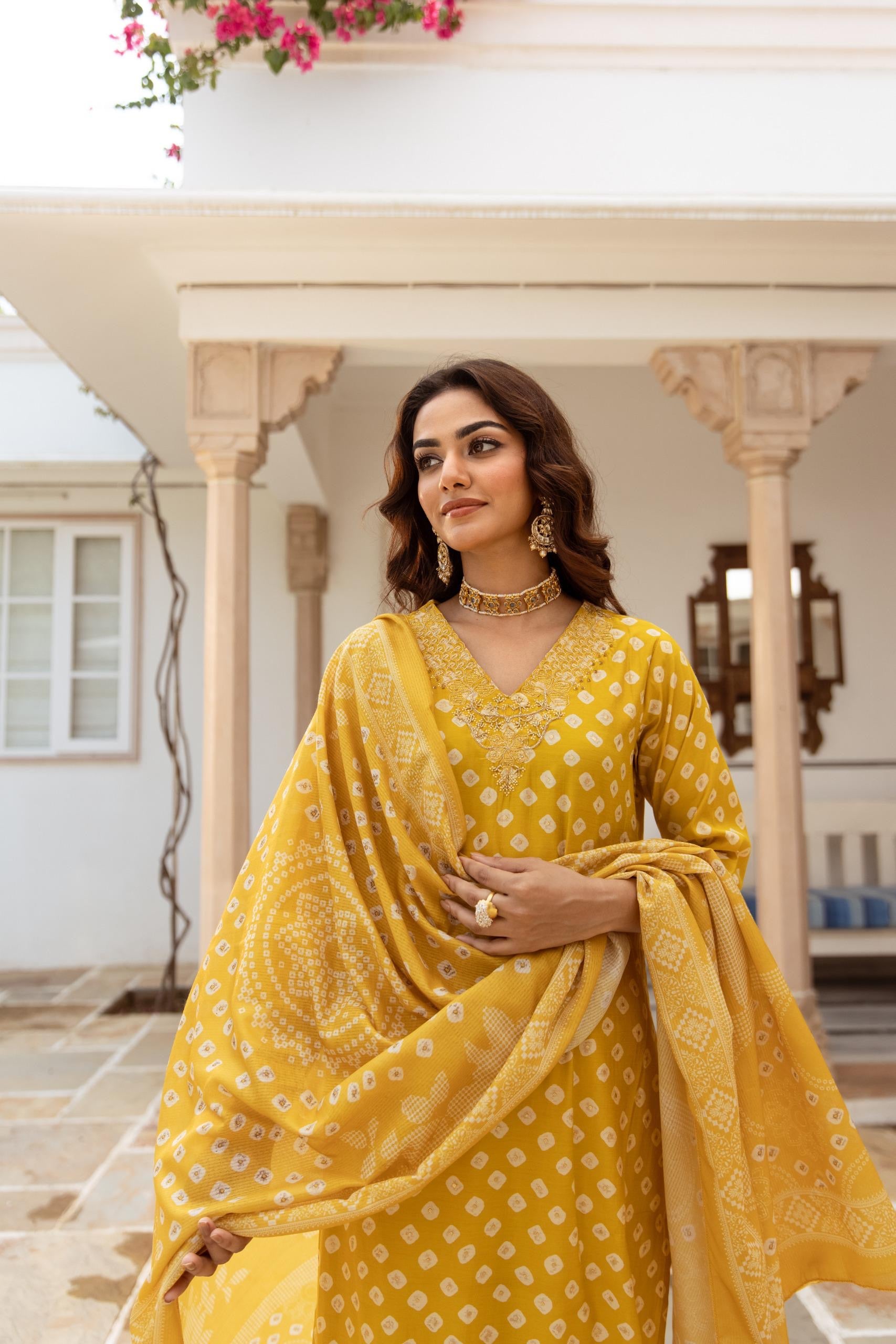 Miraya Muslin Bandhani embroidered Pant Set - The Jaipur Studio