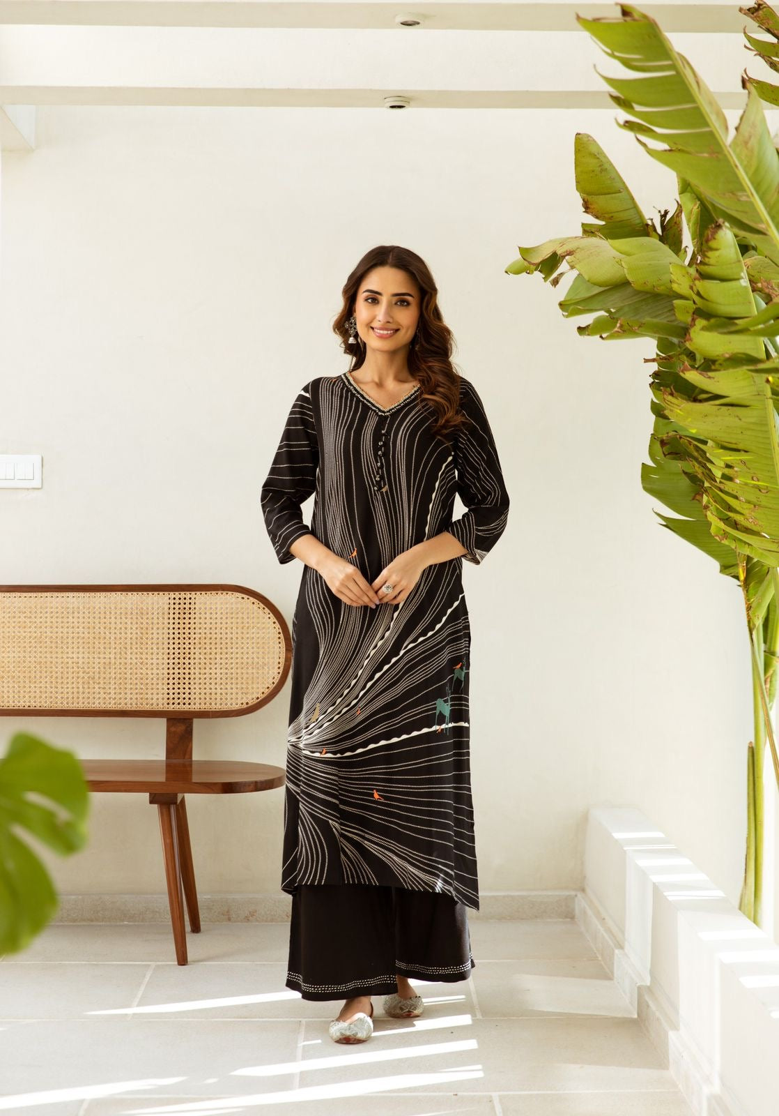 Meerza Black Rayon Hand Embroidered Plazo Set - The Jaipur Studio