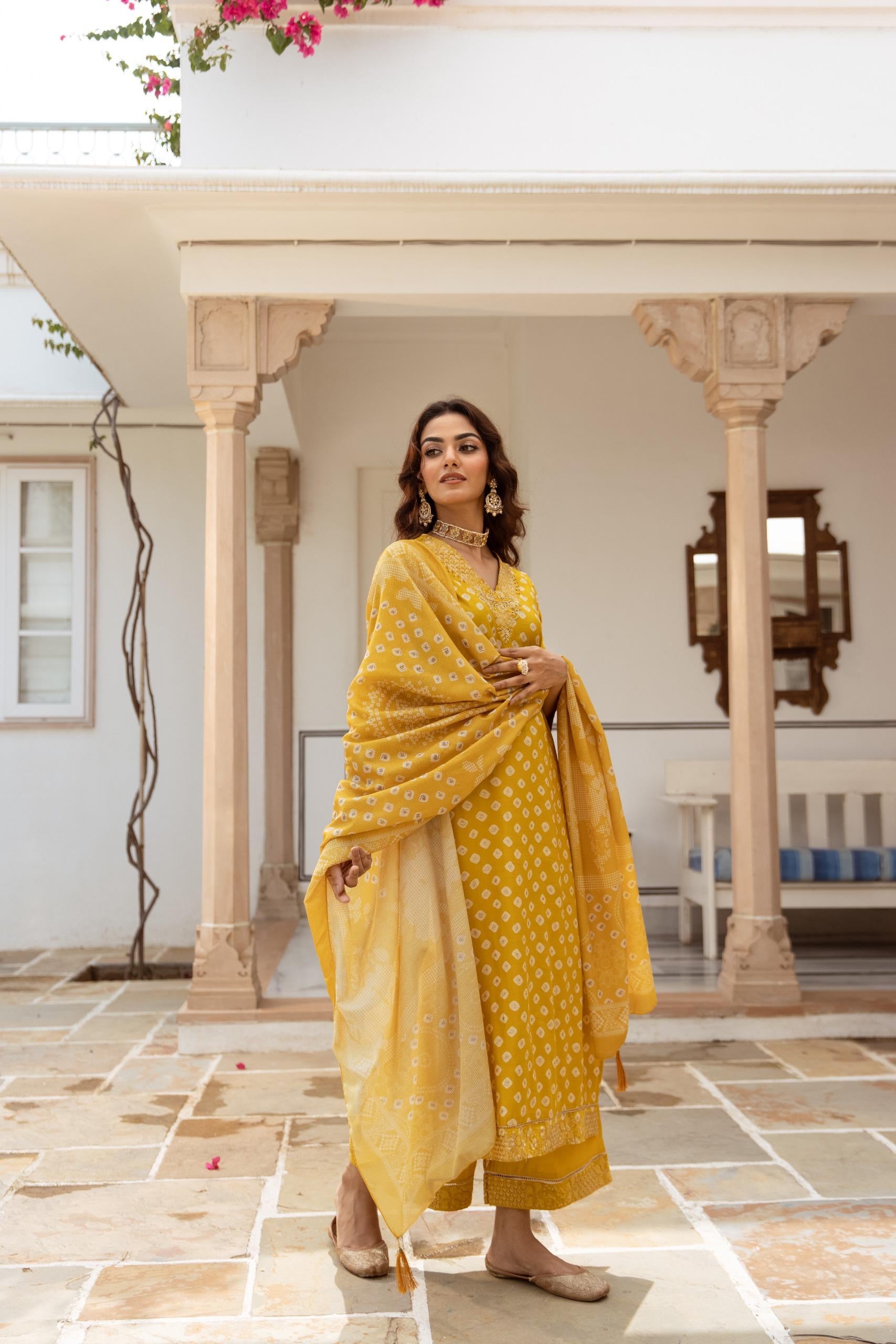 Miraya Muslin Bandhani embroidered Pant Set - The Jaipur Studio