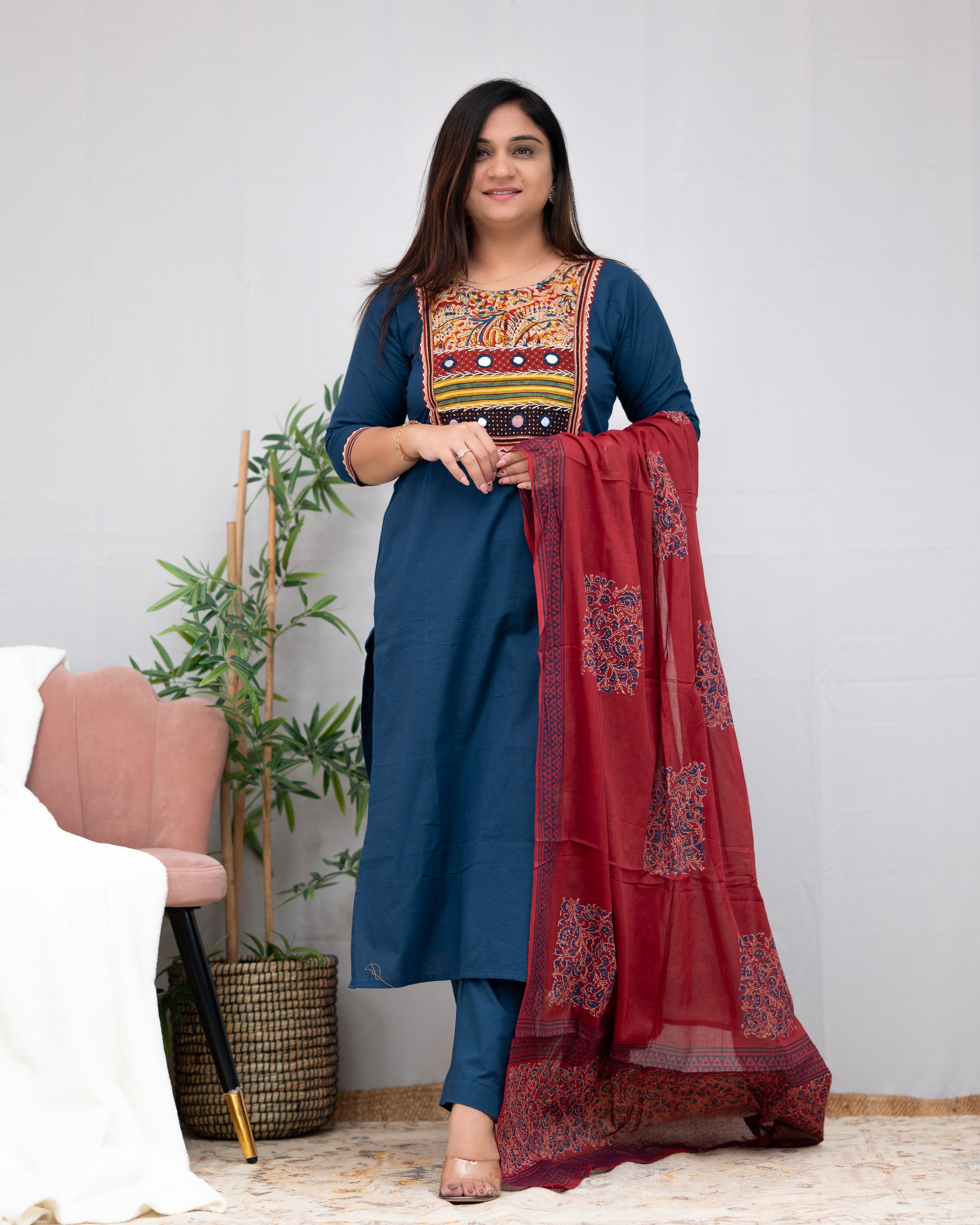 Niharika Hand Embroidered casual pant set - The Jaipur Studio
