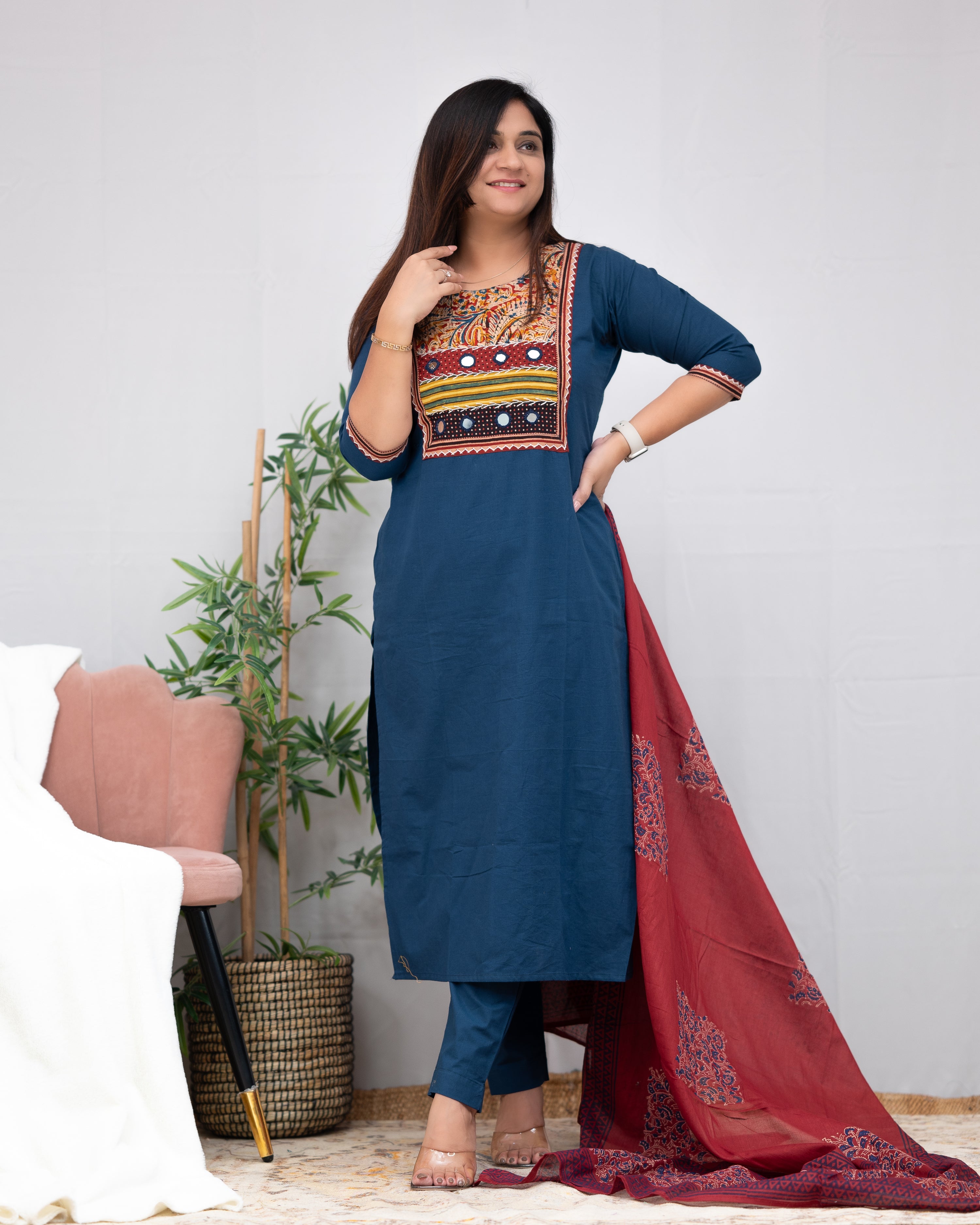 Niharika Hand Embroidered casual pant set - The Jaipur Studio