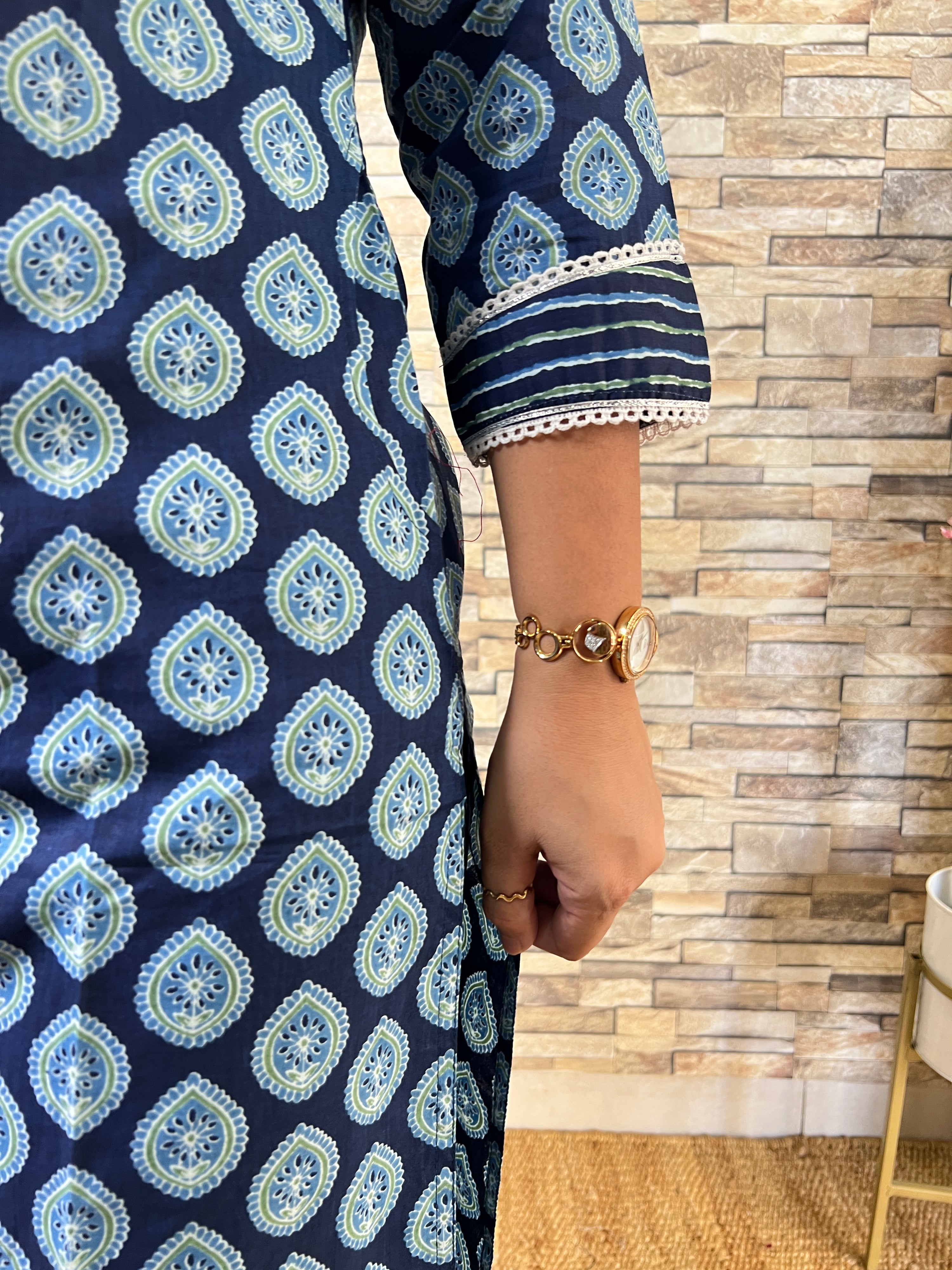 Indigo Cotton Afgani Set With Pockets - The Jaipur Studio