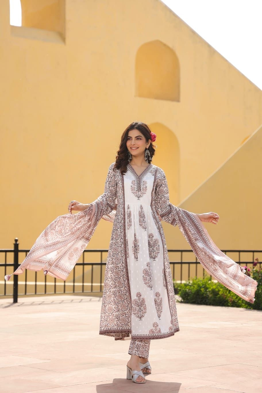 Kaira Premium Cotton Embroidered Anarkali Pant Set - The Jaipur Studio