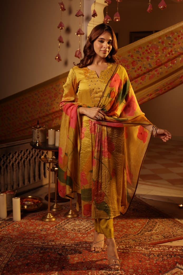 Shimmer Tissue Floral Pant Set - The Jaipur Studio