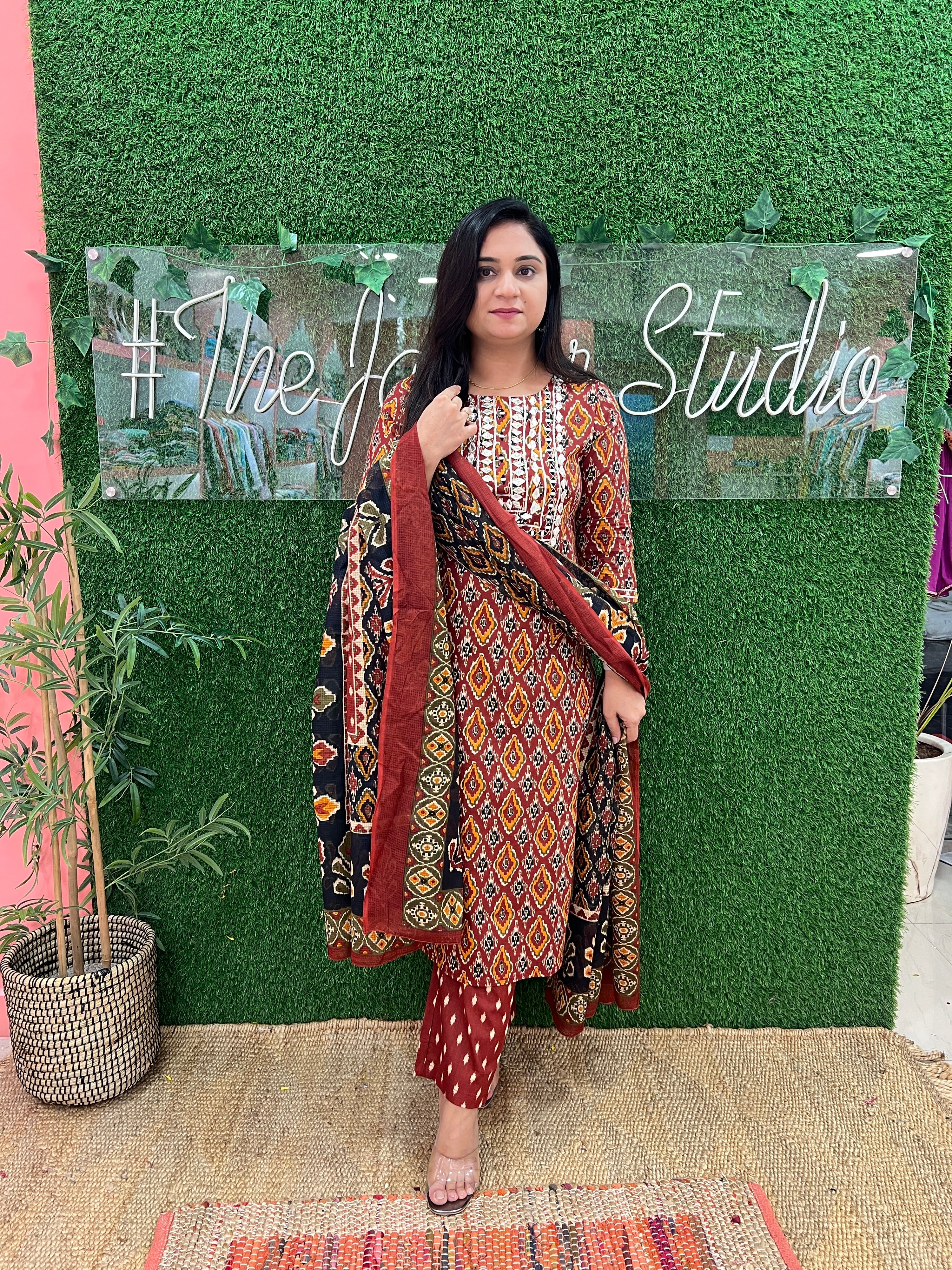 Beautiful cotton Ikkat print Pant Set - The Jaipur Studio