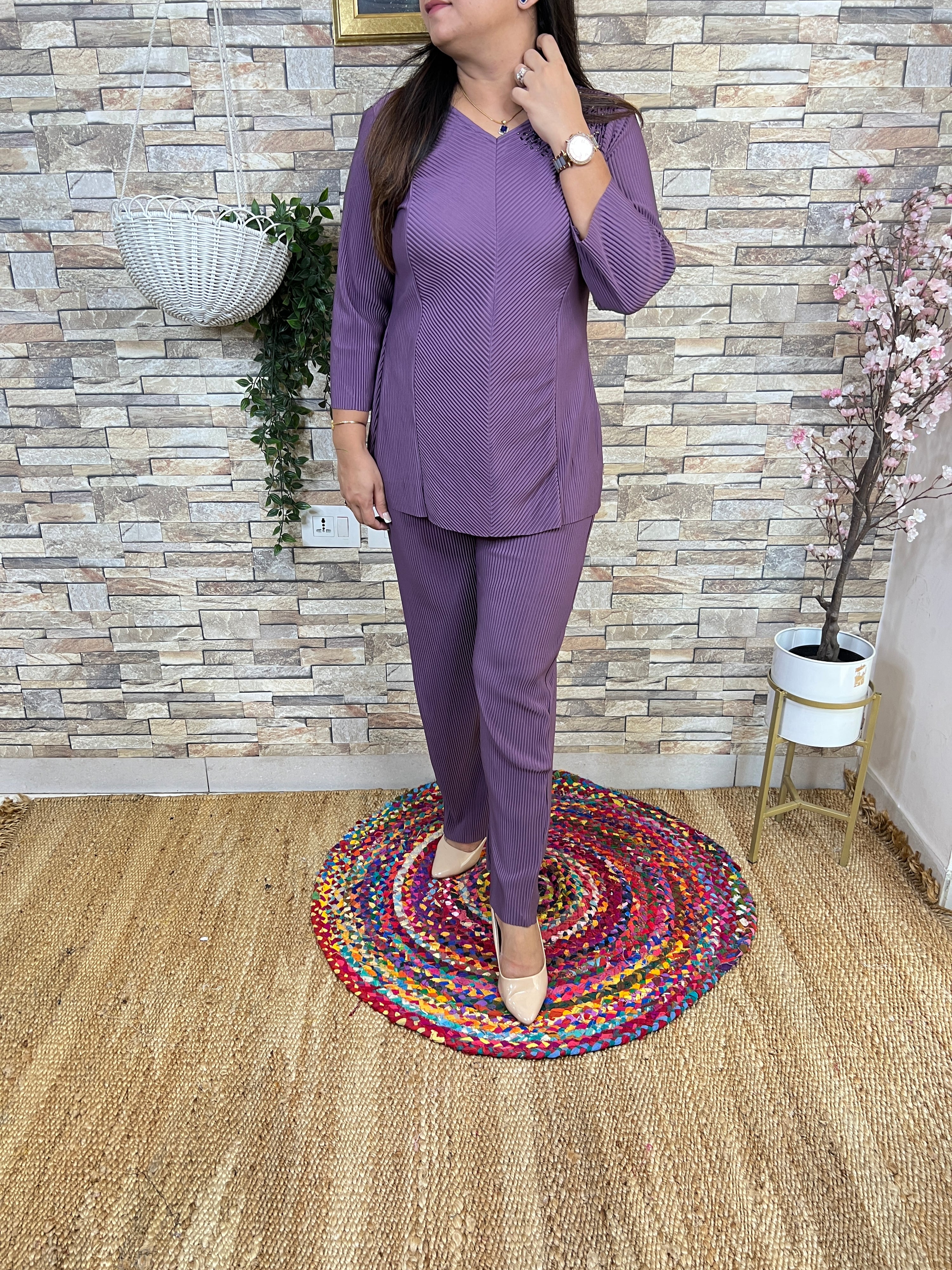 Mira Lycra Pleated Coord Set - The Jaipur Studio