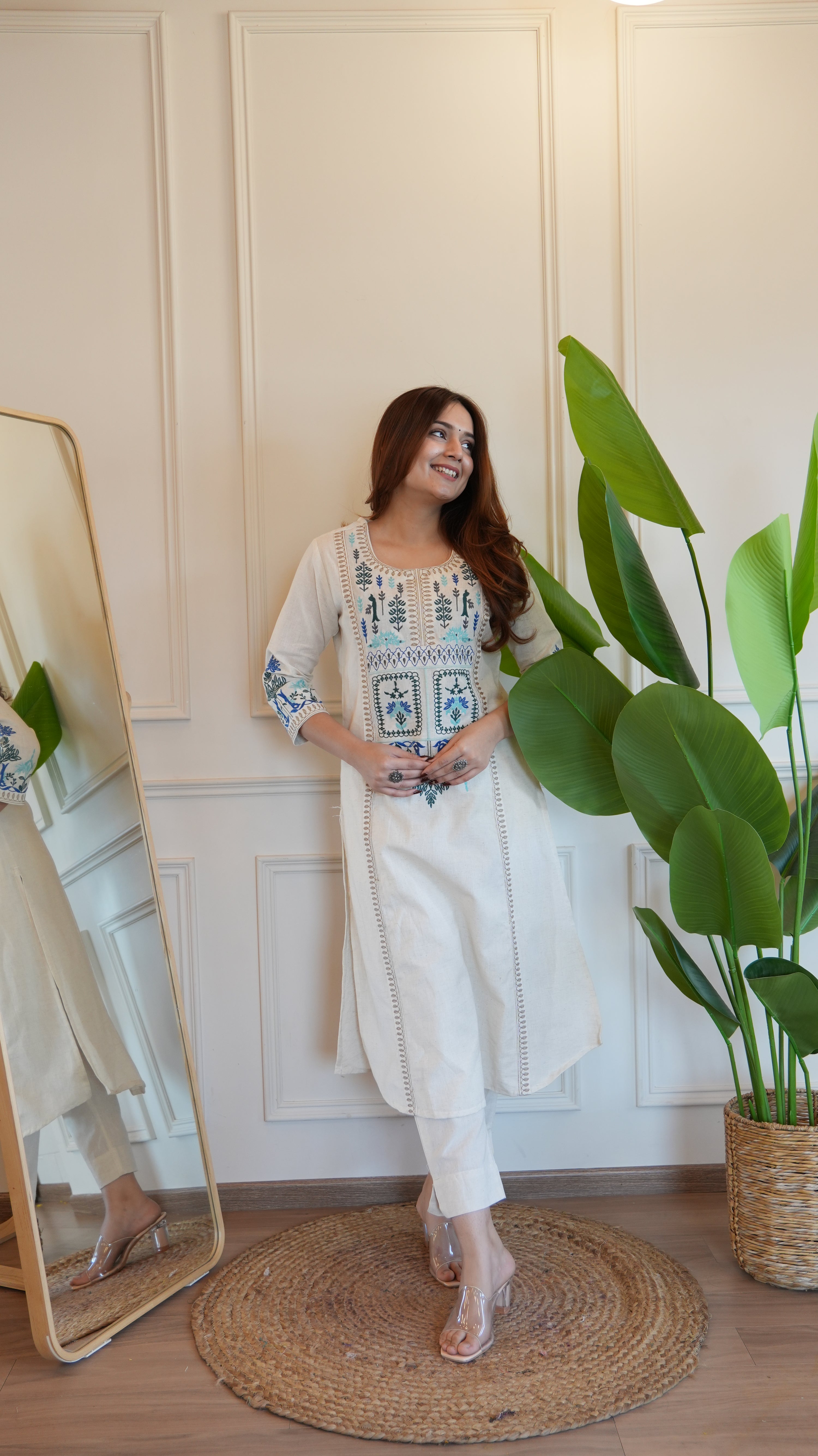 Asma Cotton Embroidered A-line Pant Set - The Jaipur Studio