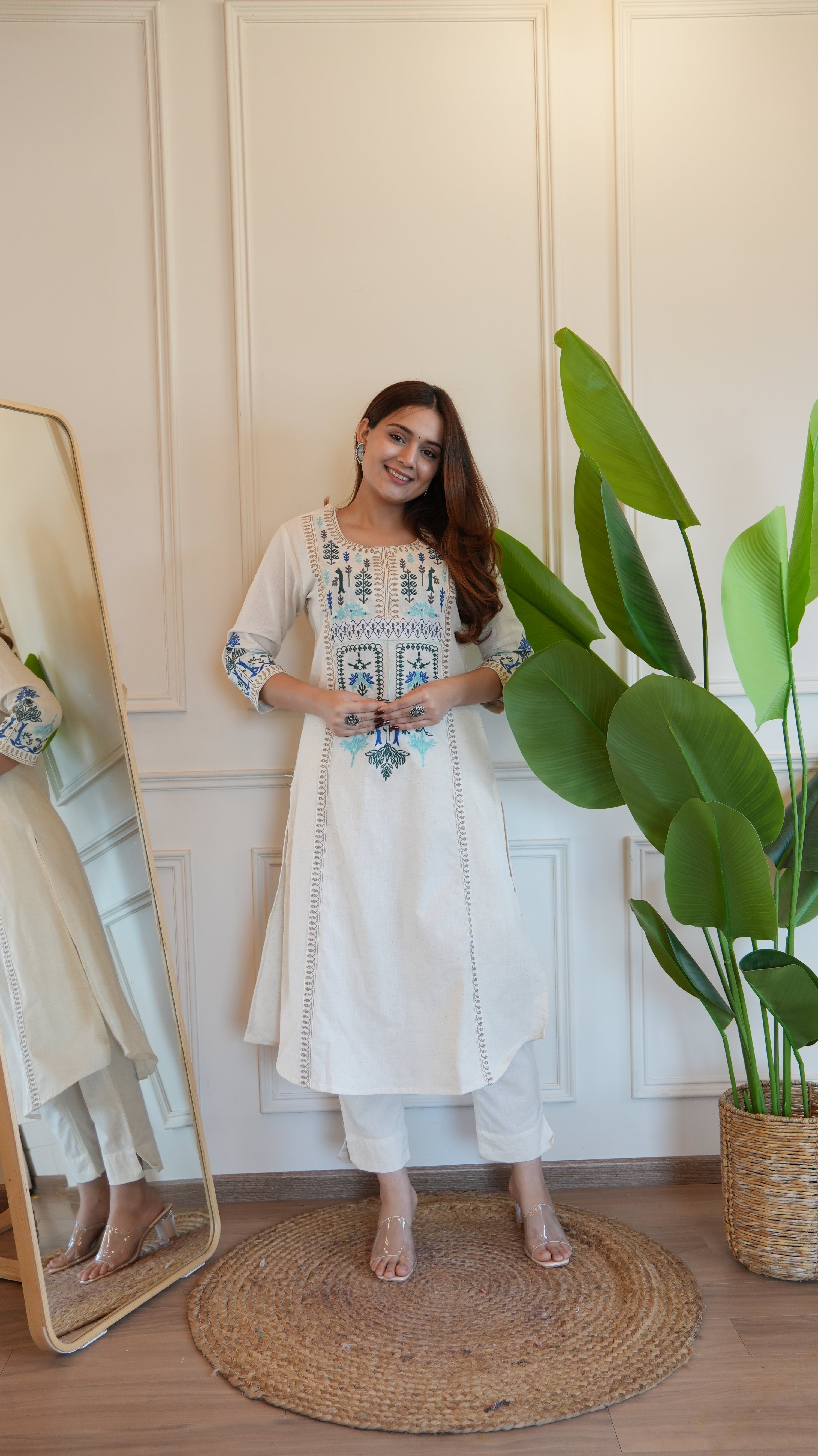 Asma Cotton Embroidered A-line Pant Set - The Jaipur Studio