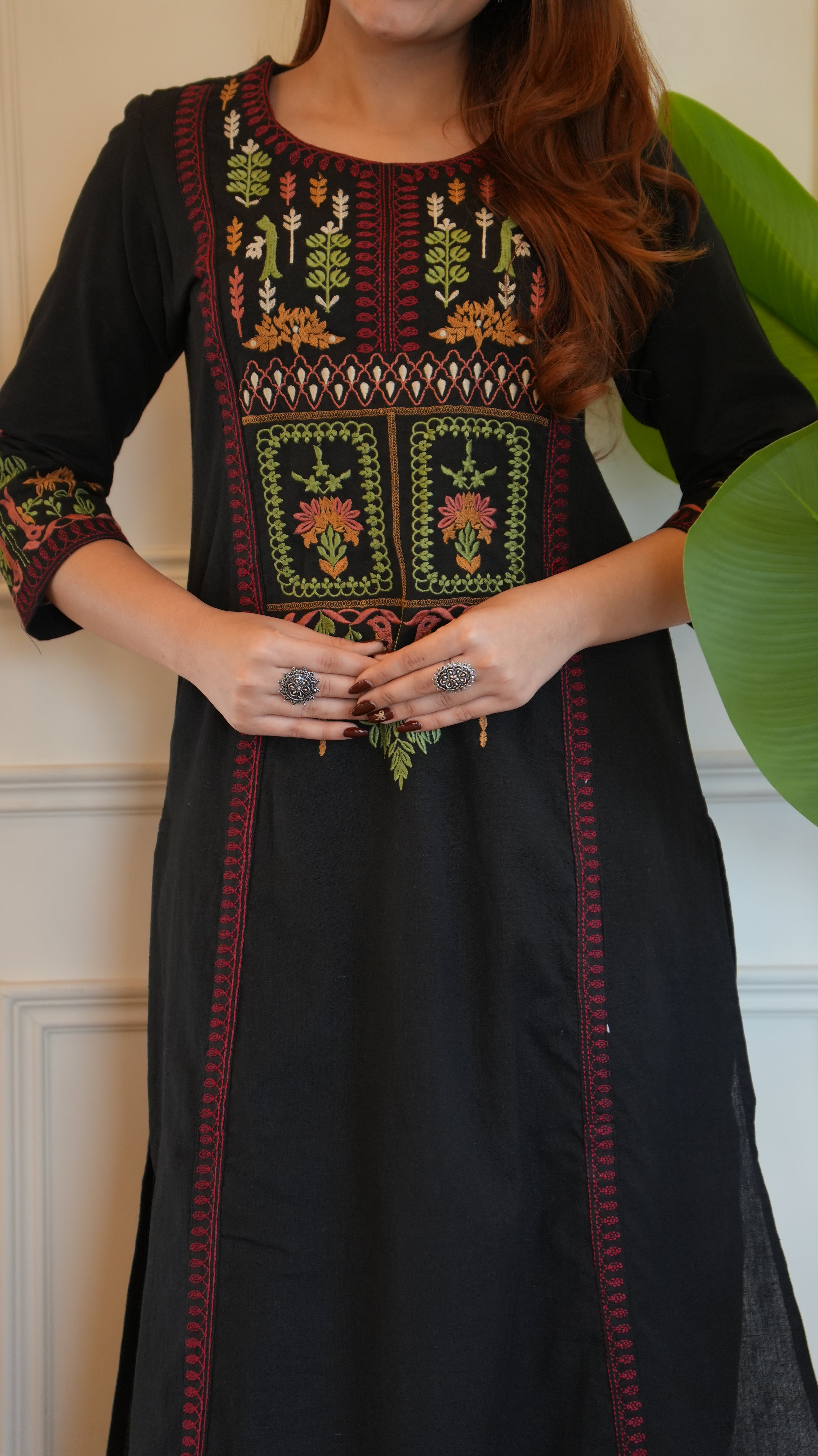 Asma Cotton Embroidered A-line Pant Set - The Jaipur Studio