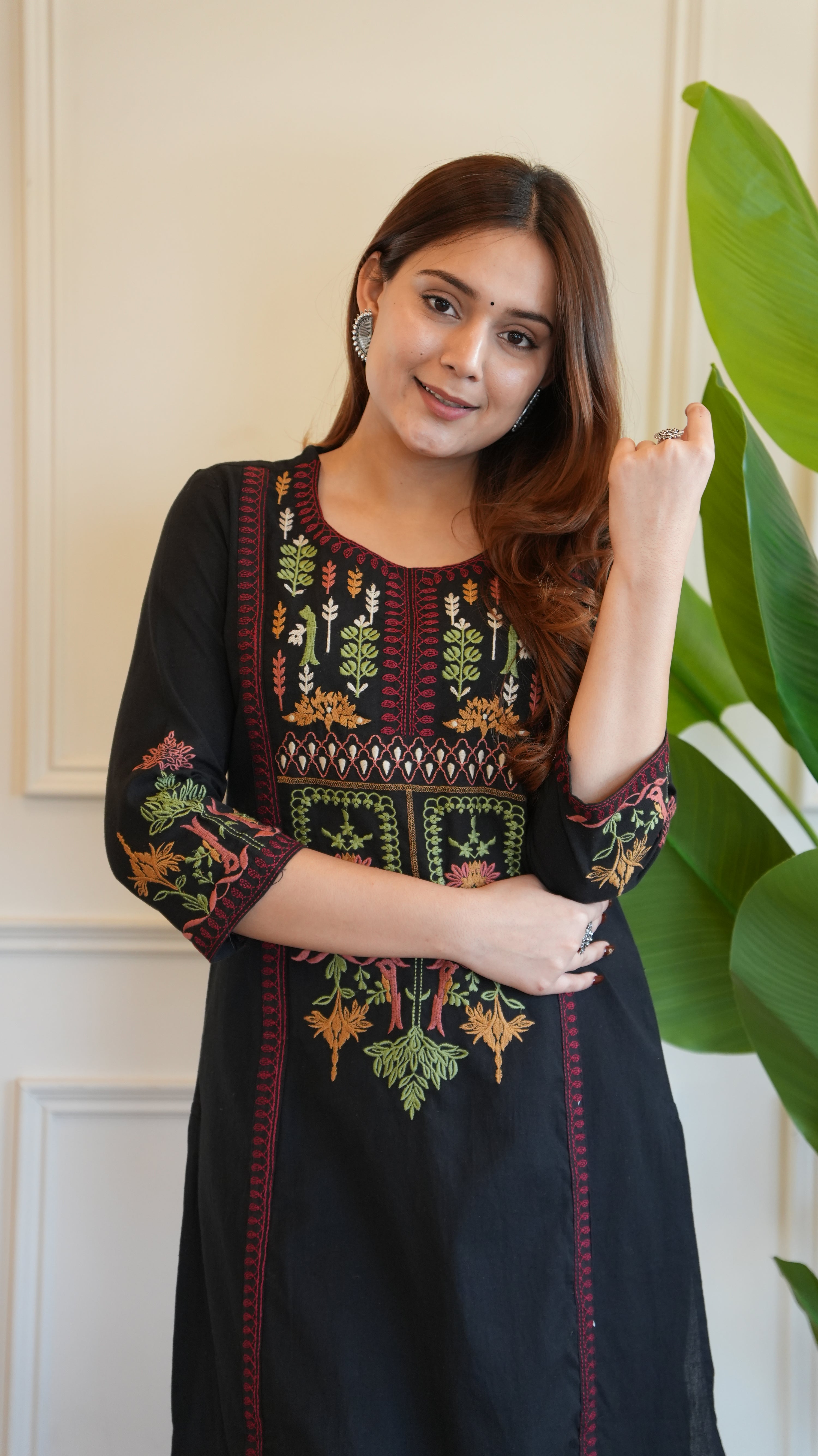 Asma Cotton Embroidered A-line Pant Set - The Jaipur Studio