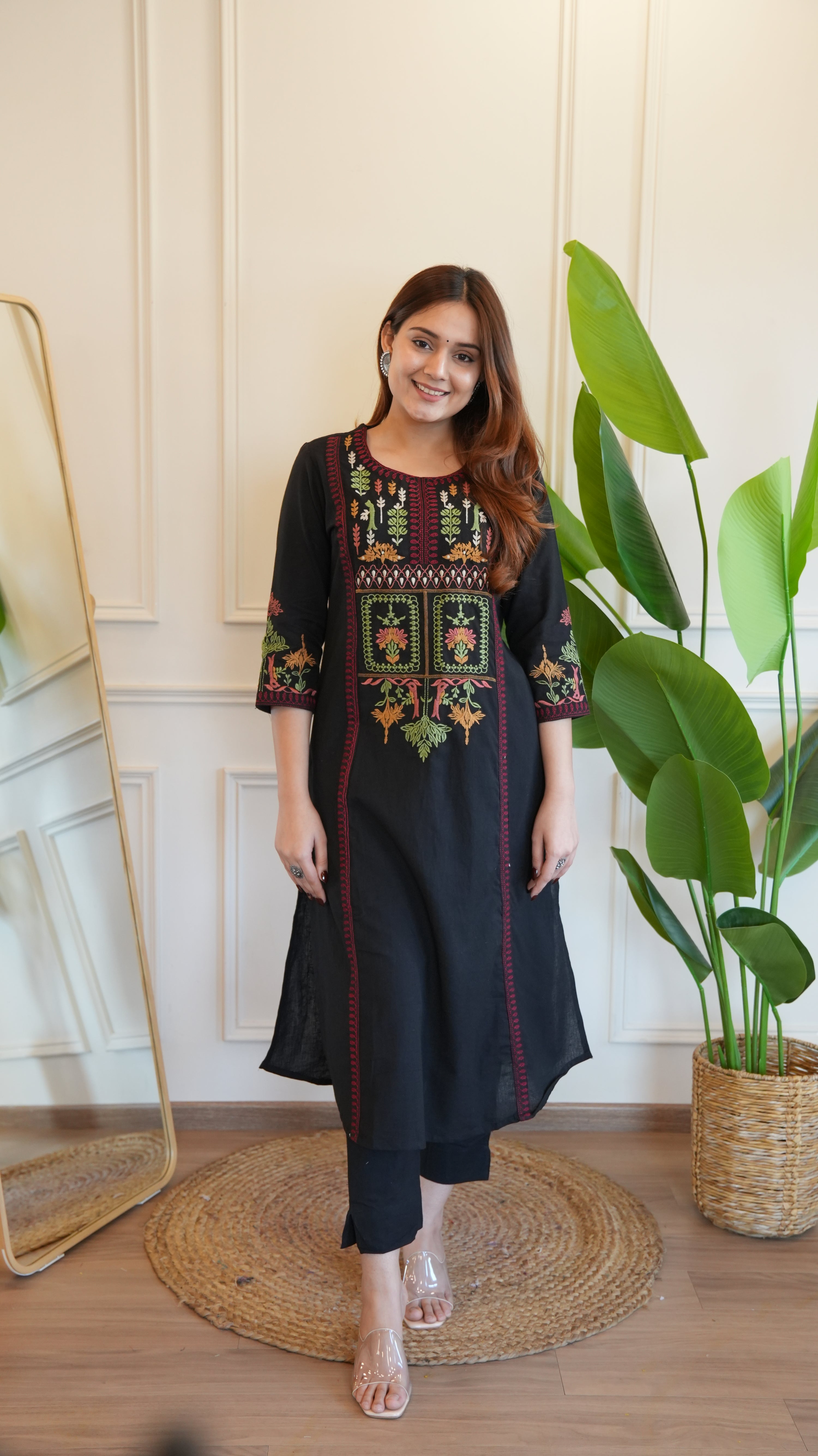 Asma Cotton Embroidered A-line Pant Set - The Jaipur Studio