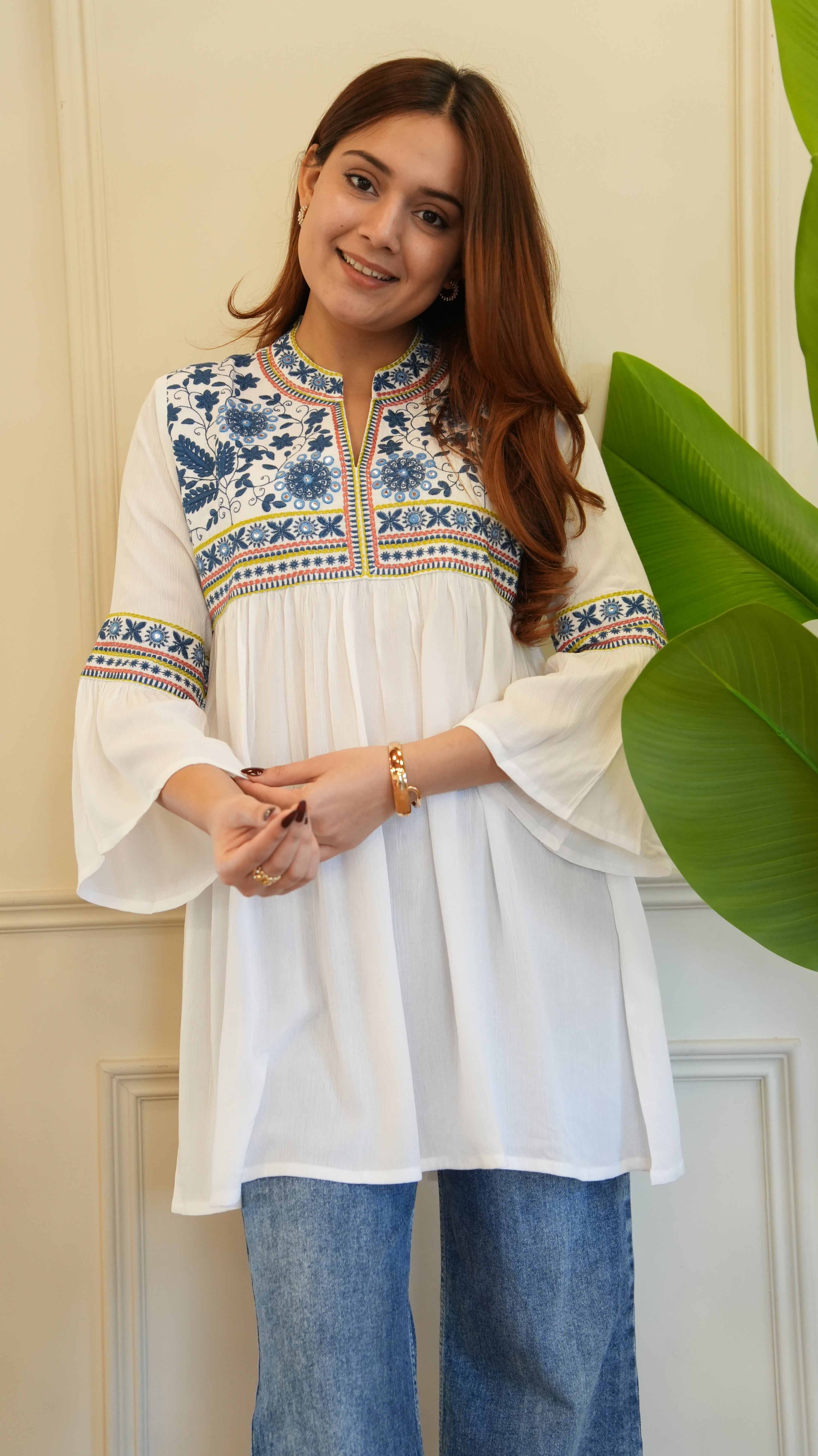 Tara Cotton Embroidered Casual Short Top - The Jaipur Studio