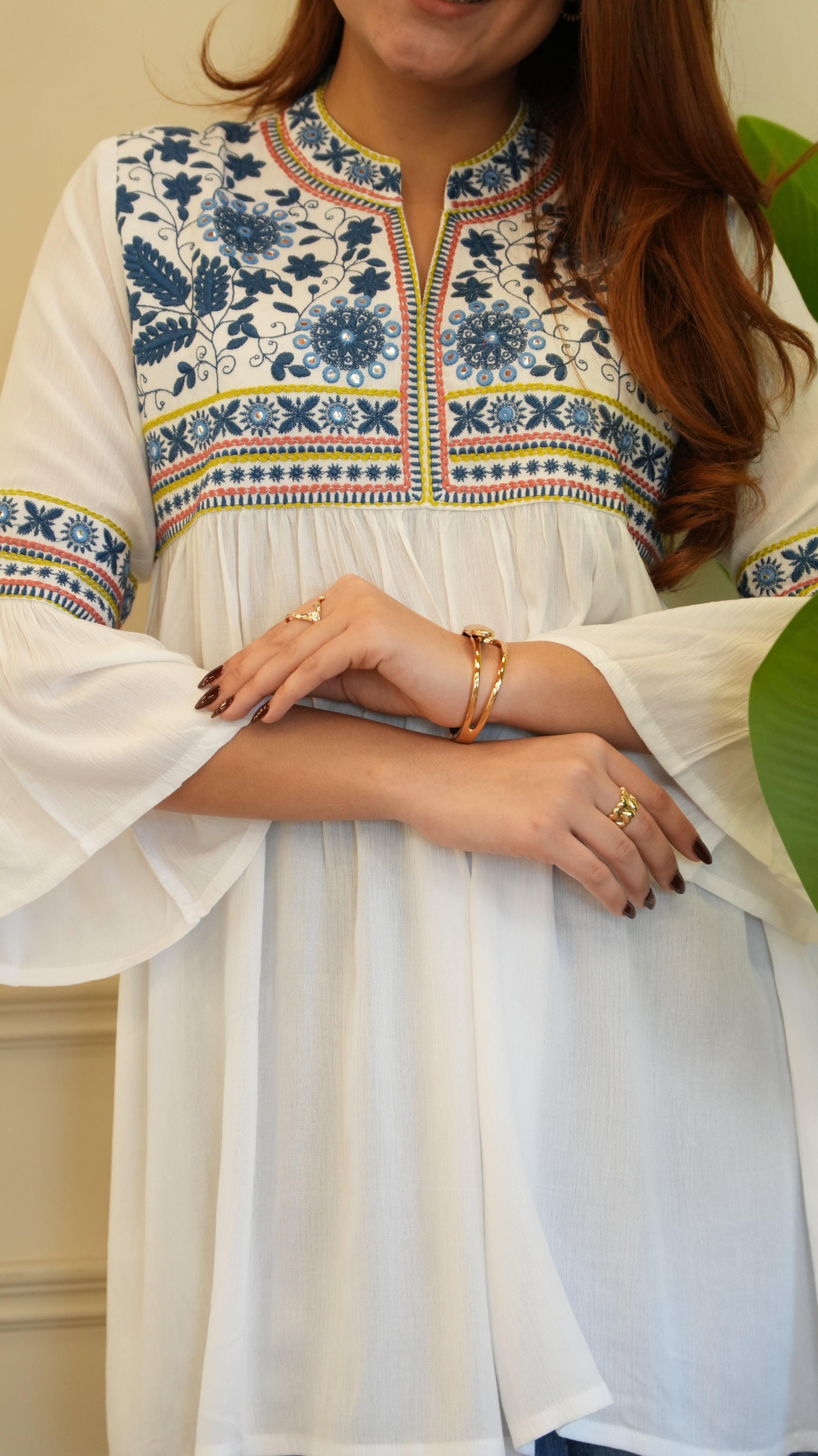 Tara Cotton Embroidered Casual Short Top - The Jaipur Studio